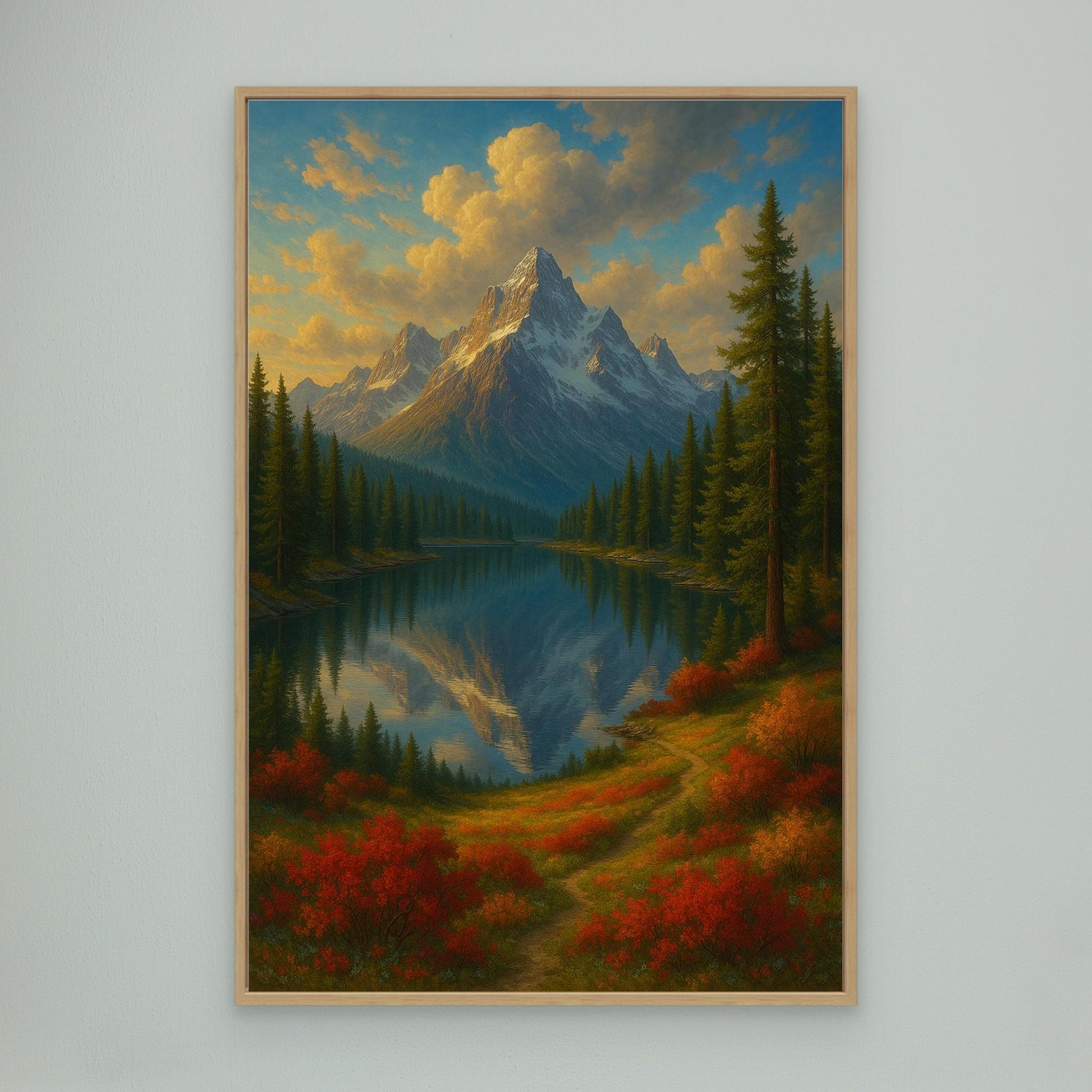 Mountain Reflection Canvas Wall Art – Autumn Forest Landscape Print