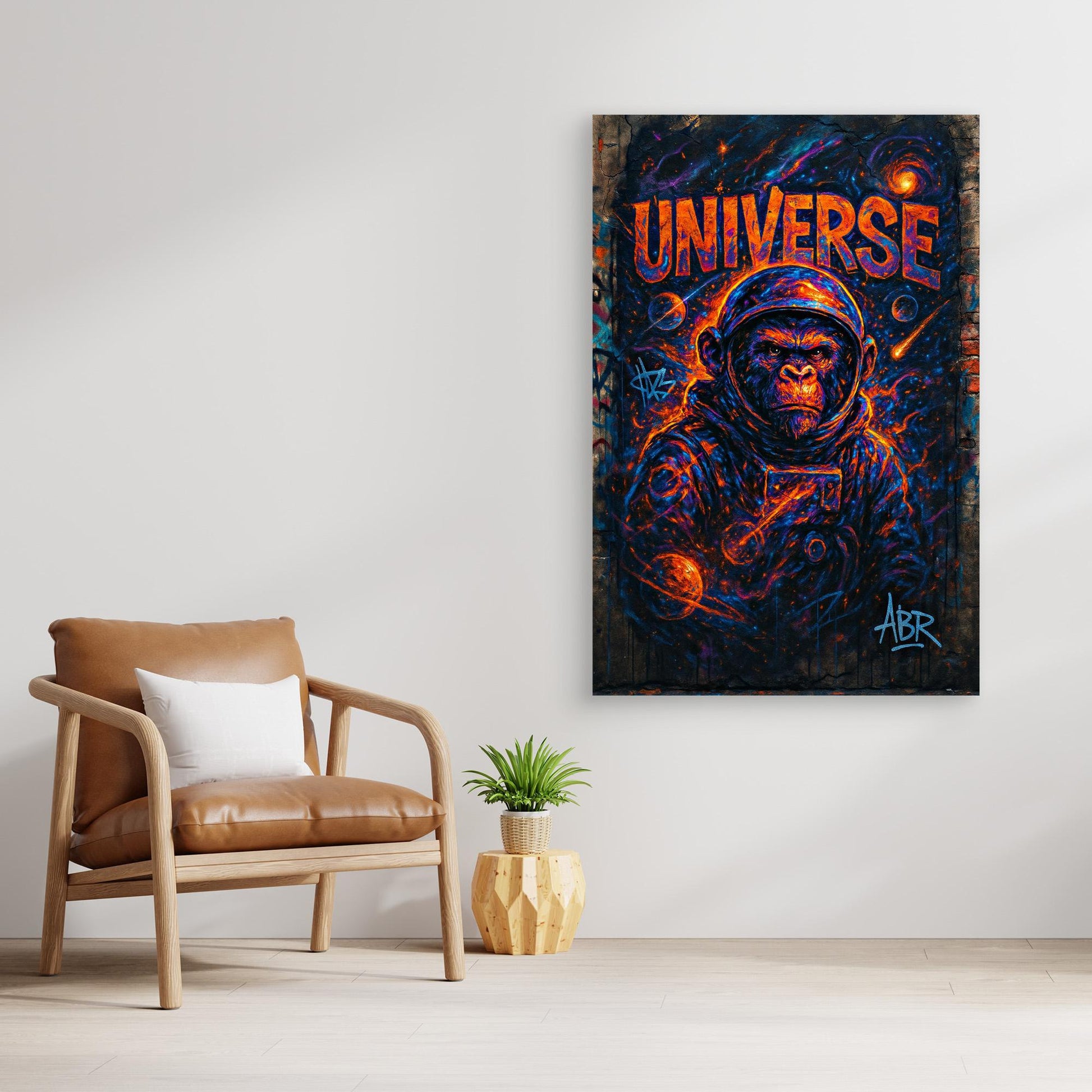 Space Gorilla Canvas Wall Art – Graffiti Style Universe Print