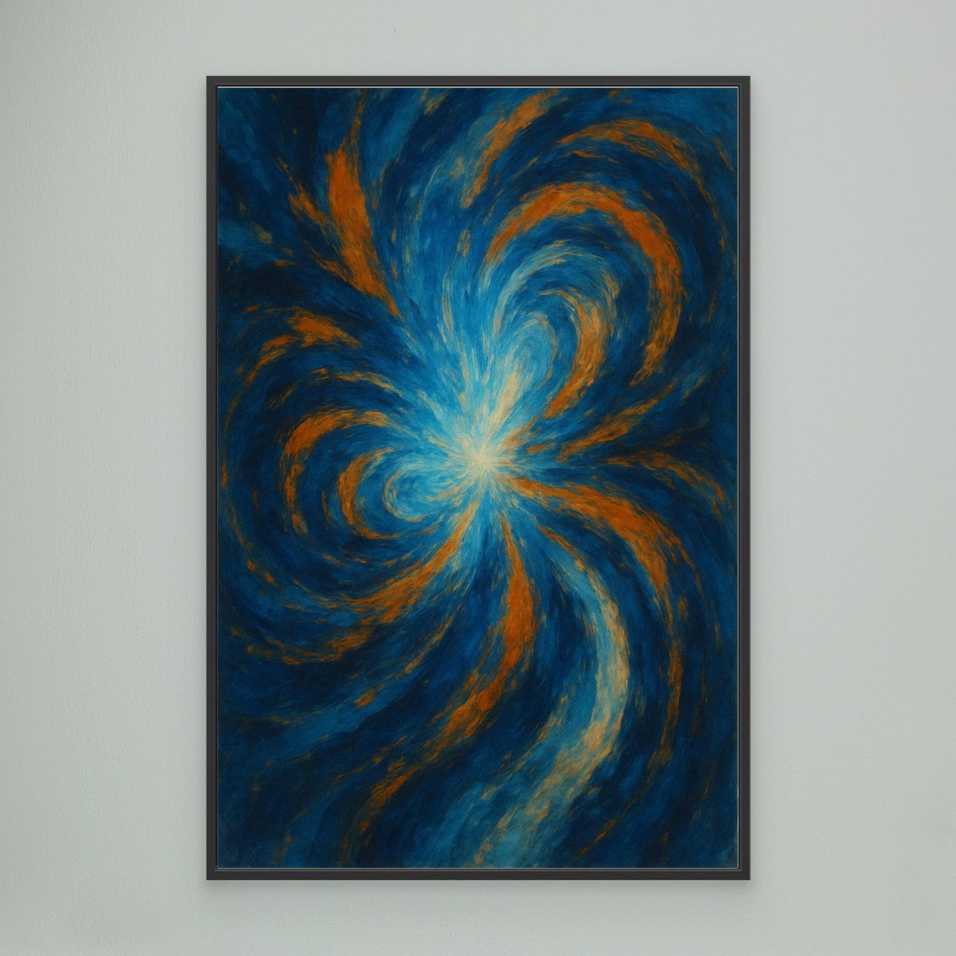 Blue and Orange Abstract Canvas Wall Art – Swirling Energy Print