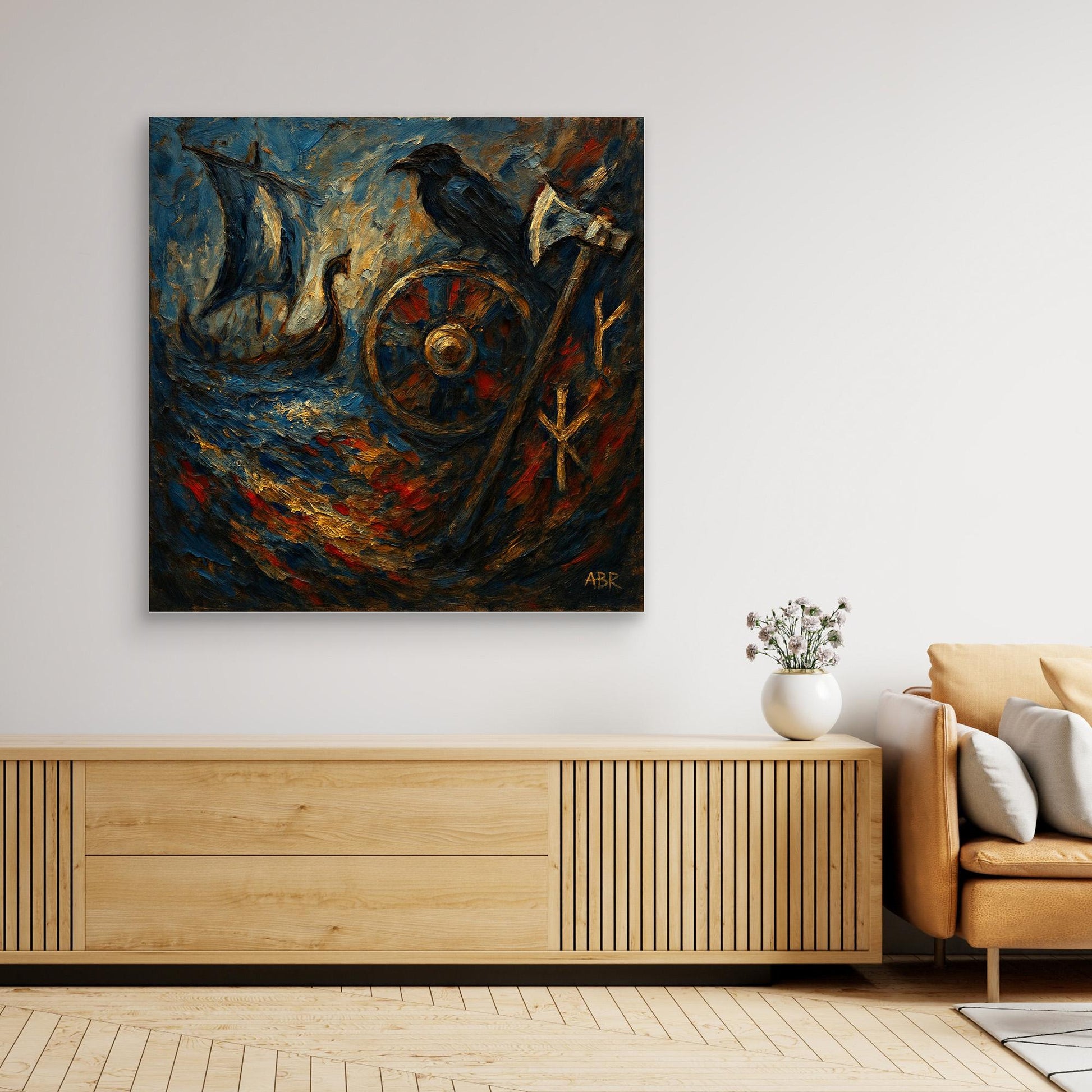 Viking Raven and Longship Canvas Print
