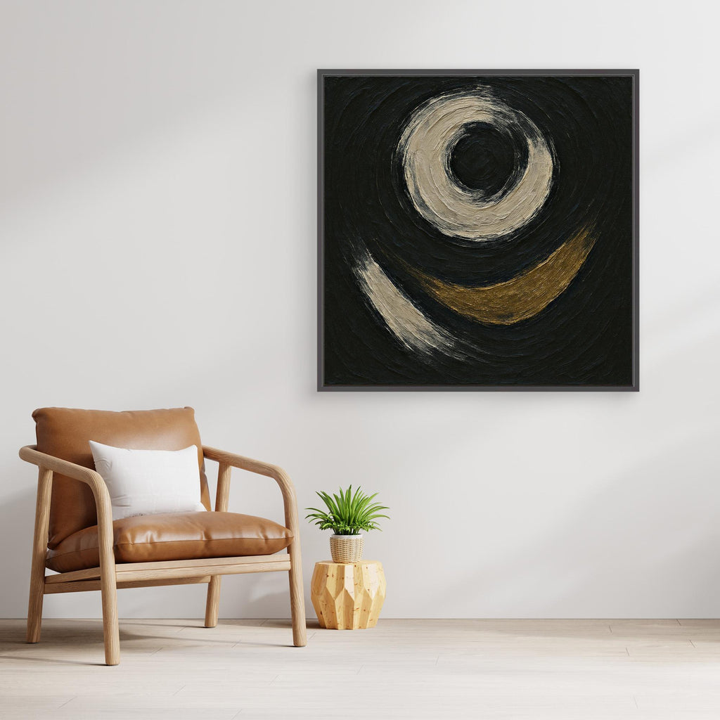 Abstract Circle Canvas Wall Art – Textured Black and Gold Print