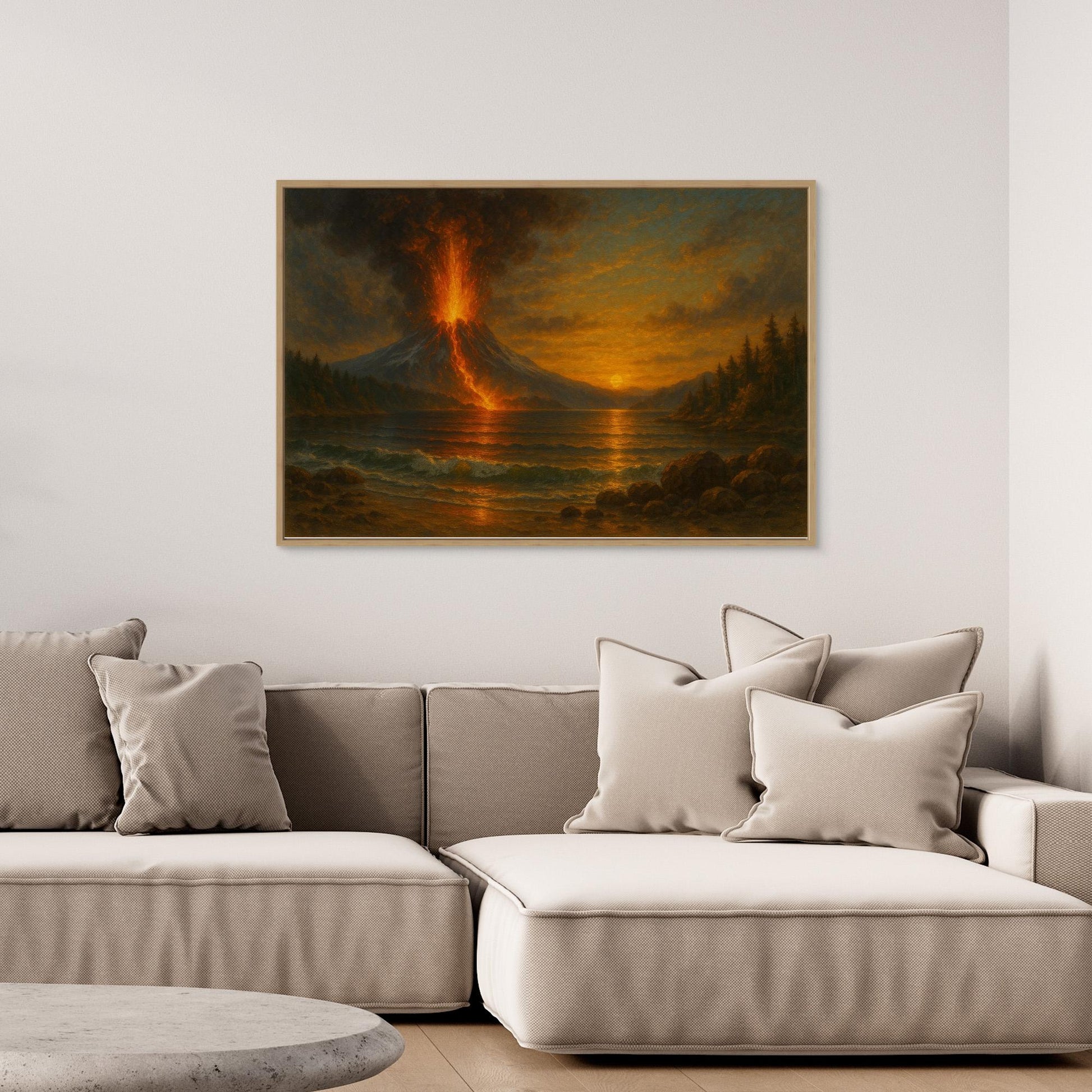 “Eruption at Sunset” – Dramatic Volcanic Landscape Canvas Wall Art