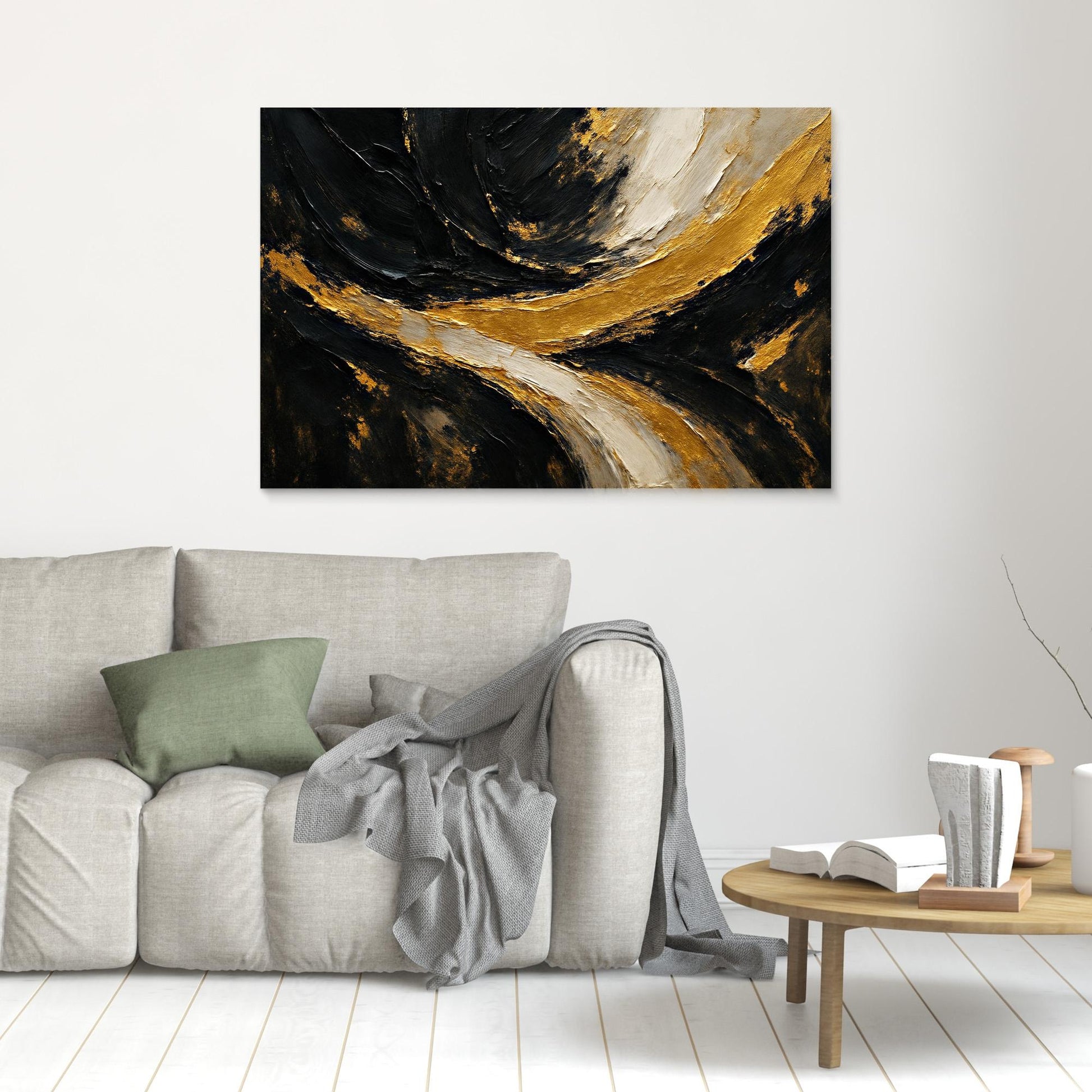 Gold and Black Abstract Canvas Wall Art – Luxury Textured Painting