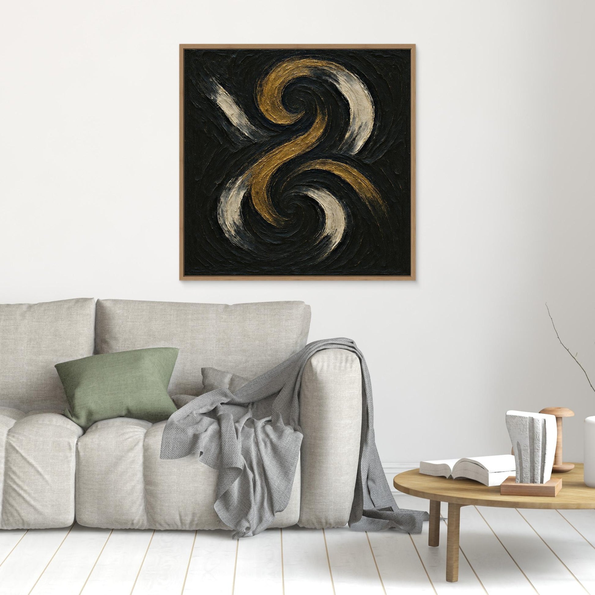 Spiral Abstract Canvas Wall Art – Gold and Black Modern Print
