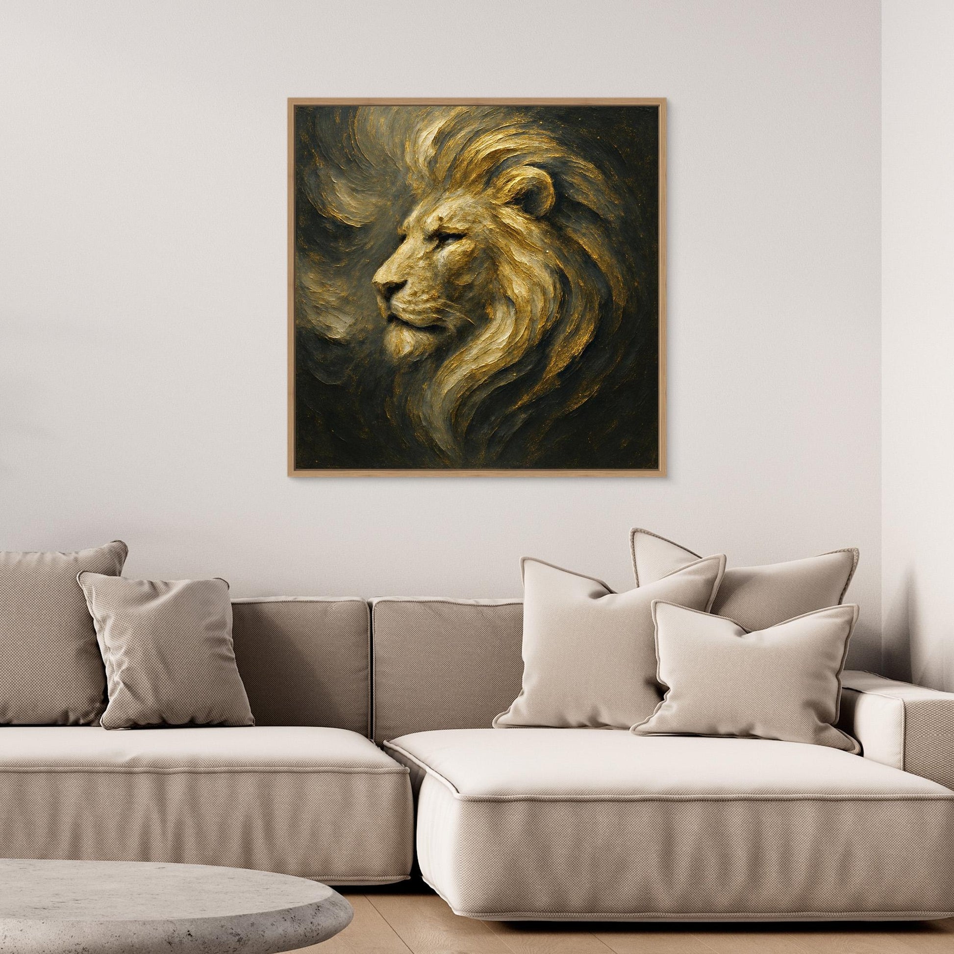 Golden Lion Canvas Wall Art – Regal Abstract Animal Print