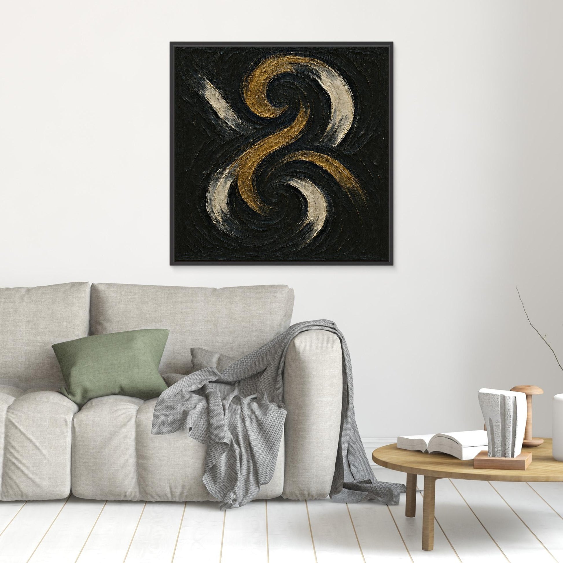 Spiral Abstract Canvas Wall Art – Gold and Black Modern Print