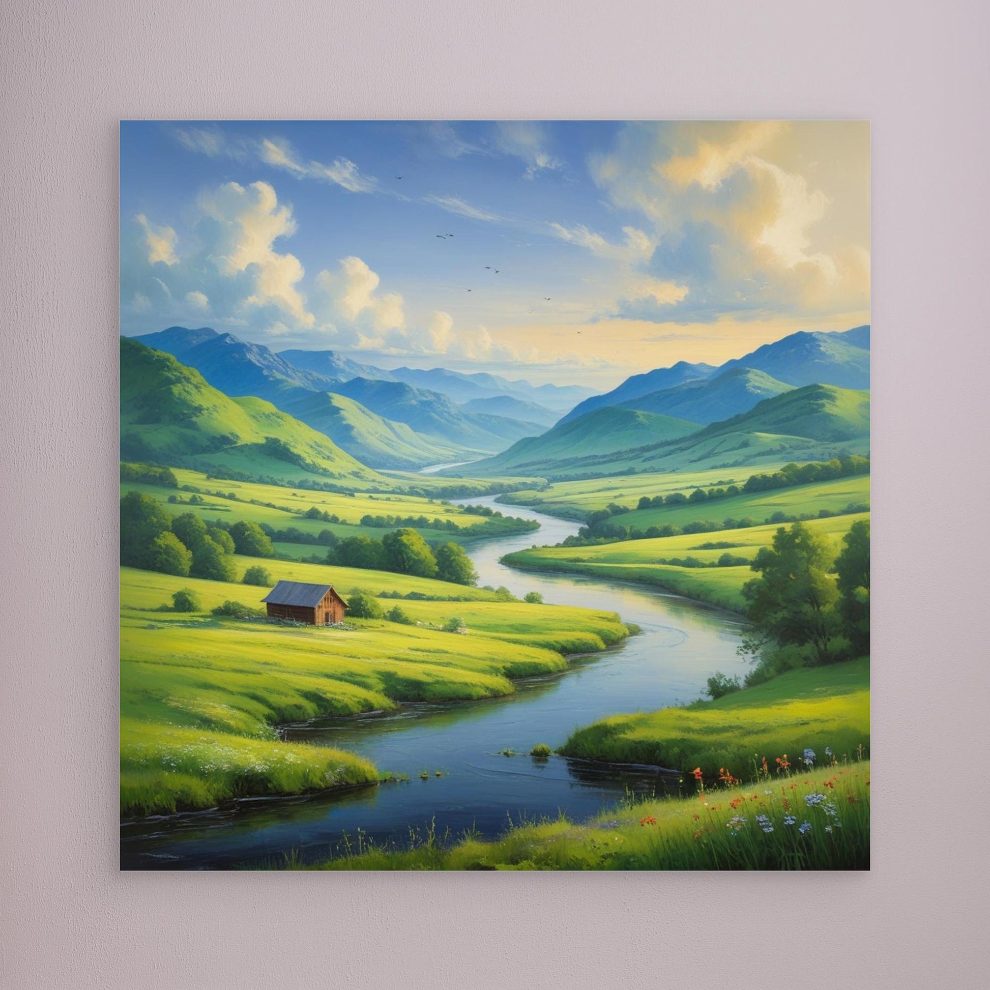Valley of Light – Peaceful Mountain River Landscape Canvas