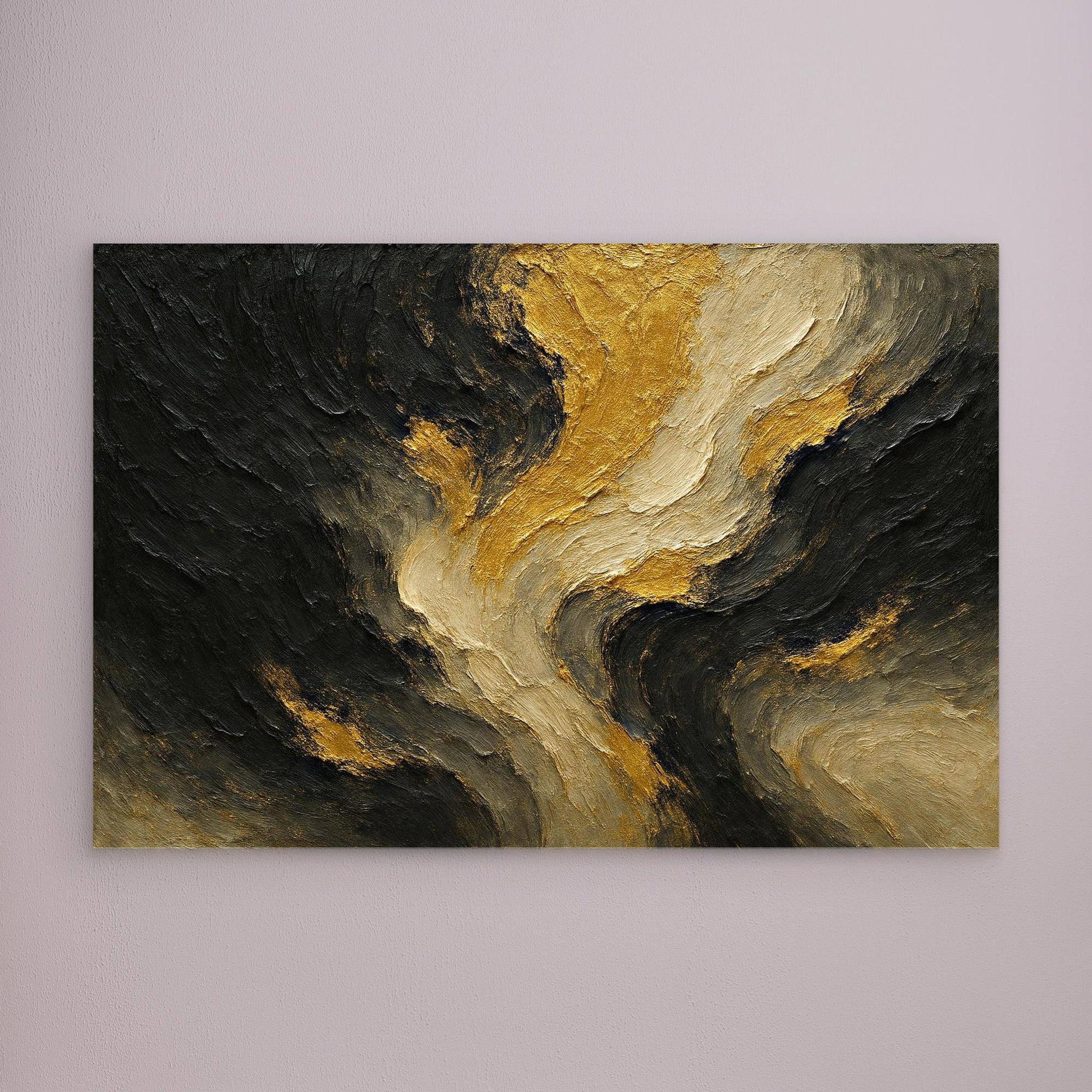 Gold and Black Abstract Canvas Wall Art – Modern Textured Print