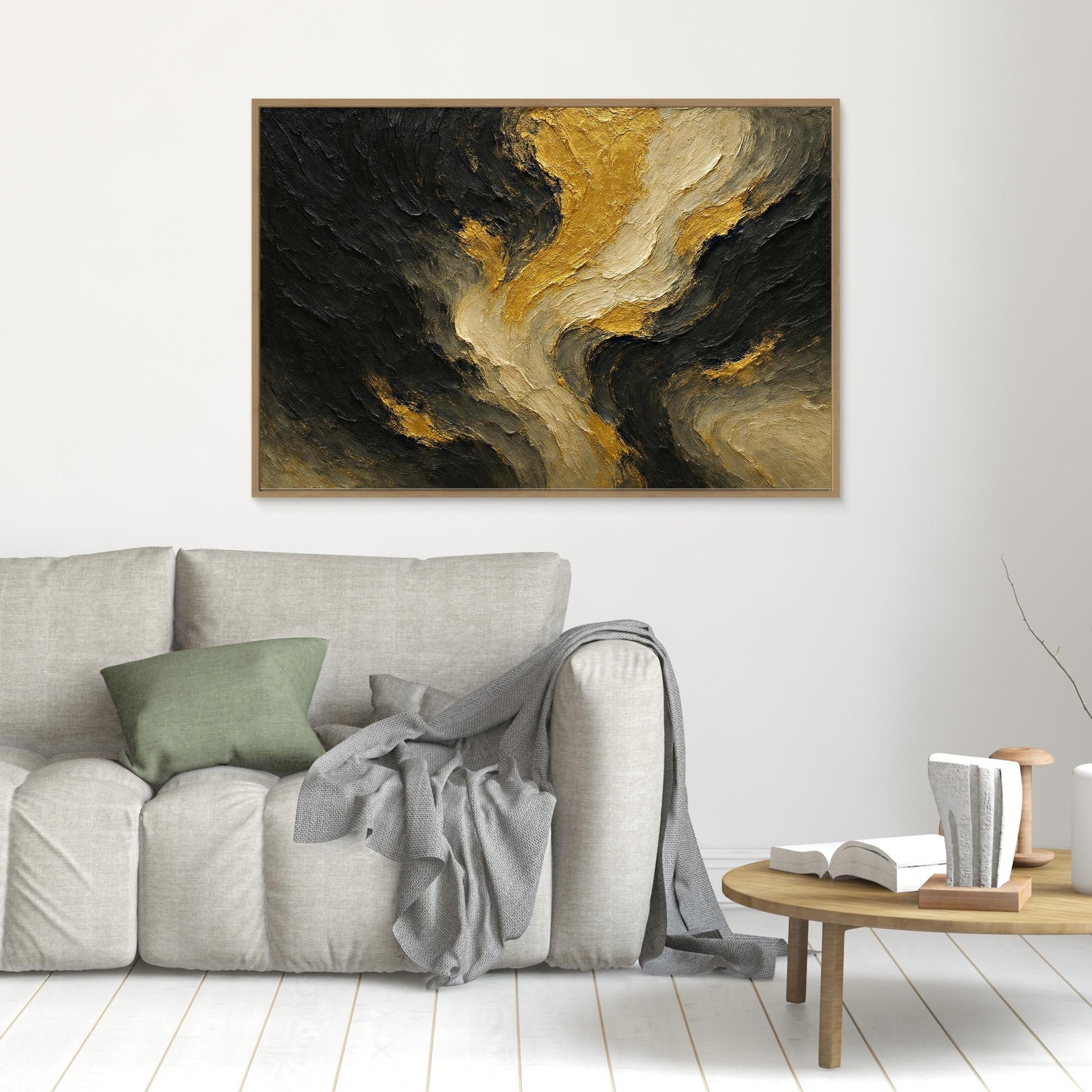Gold and Black Abstract Canvas Wall Art – Modern Textured Print
