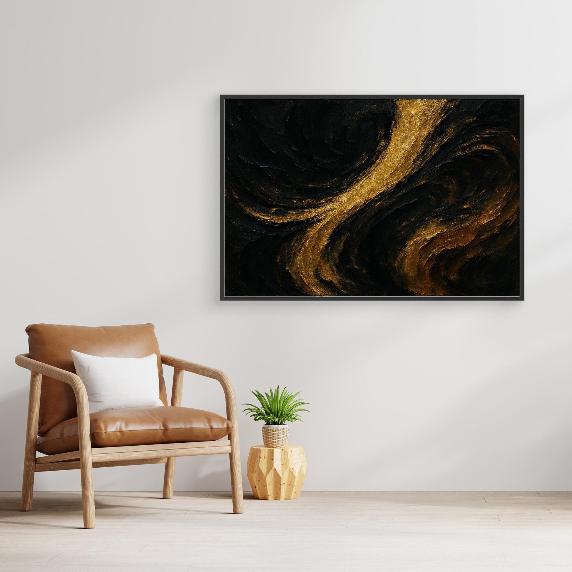 Gold and Black Abstract Canvas Wall Art – Luxury Textured Print