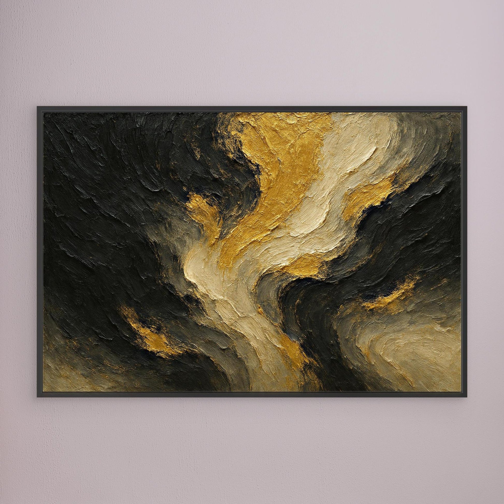 Gold and Black Abstract Canvas Wall Art – Modern Textured Print