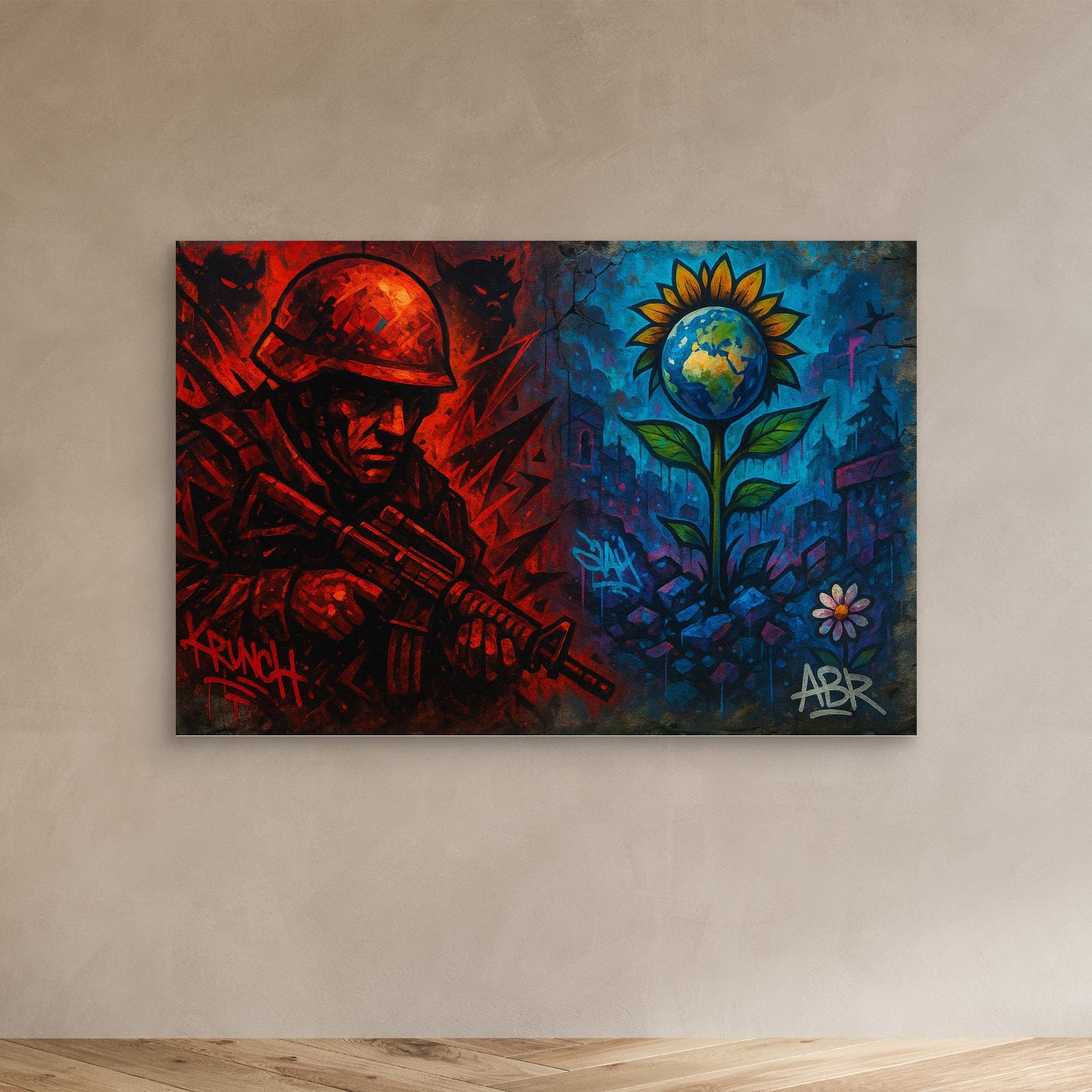 War and Peace Graffiti Canvas Wall Art