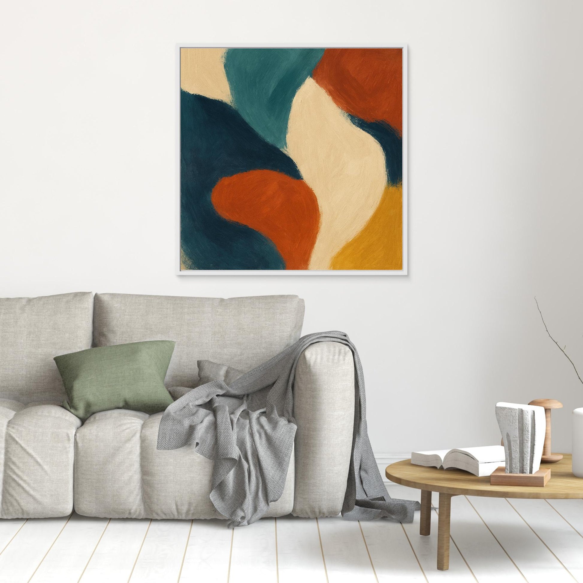 Modern Abstract Canvas Wall Art – Terracotta, Teal & Beige Composition
