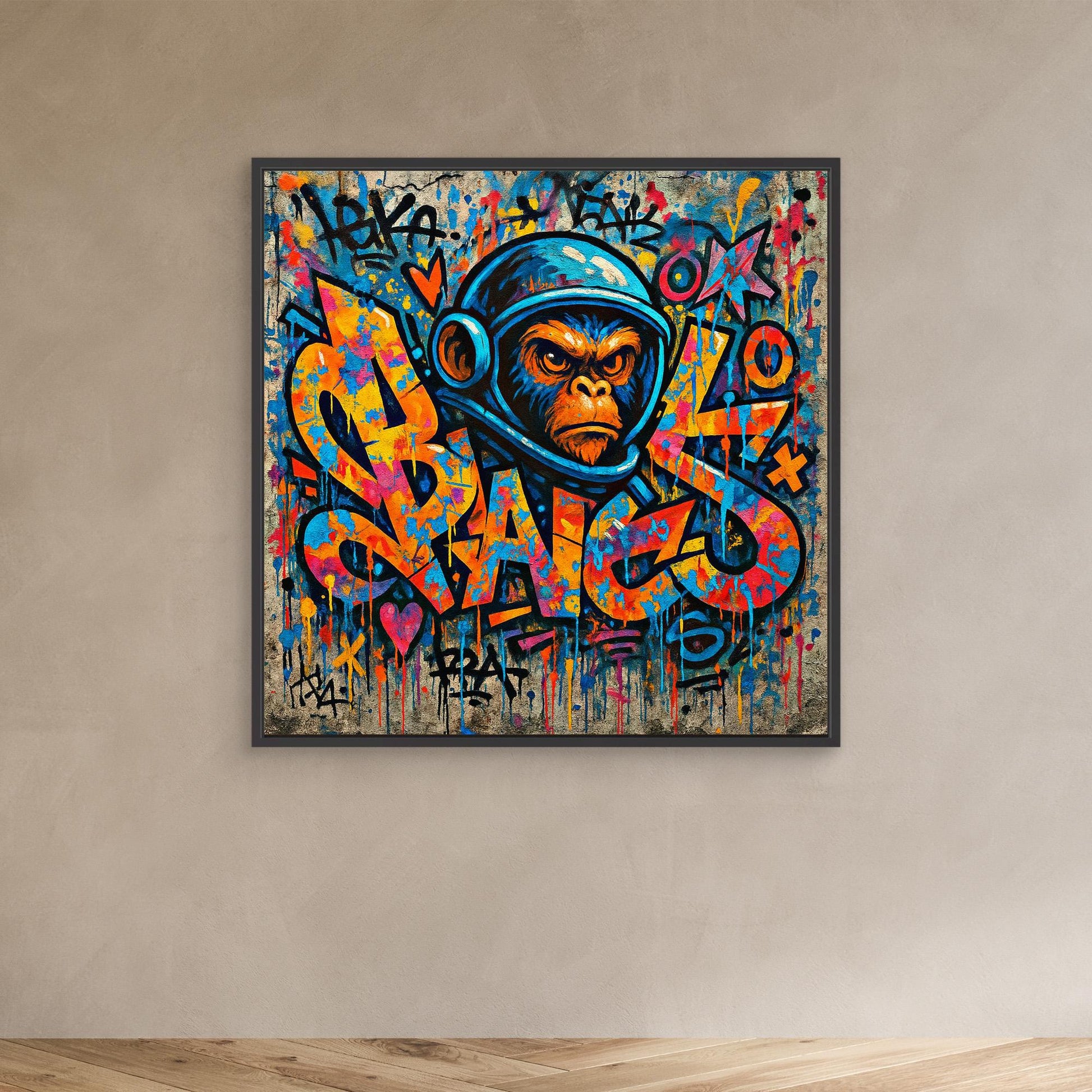 🧠🔥 Urban Space Ape | Bold Graffiti Monkey Canvas Wall Art – Street Style Pop Art Print