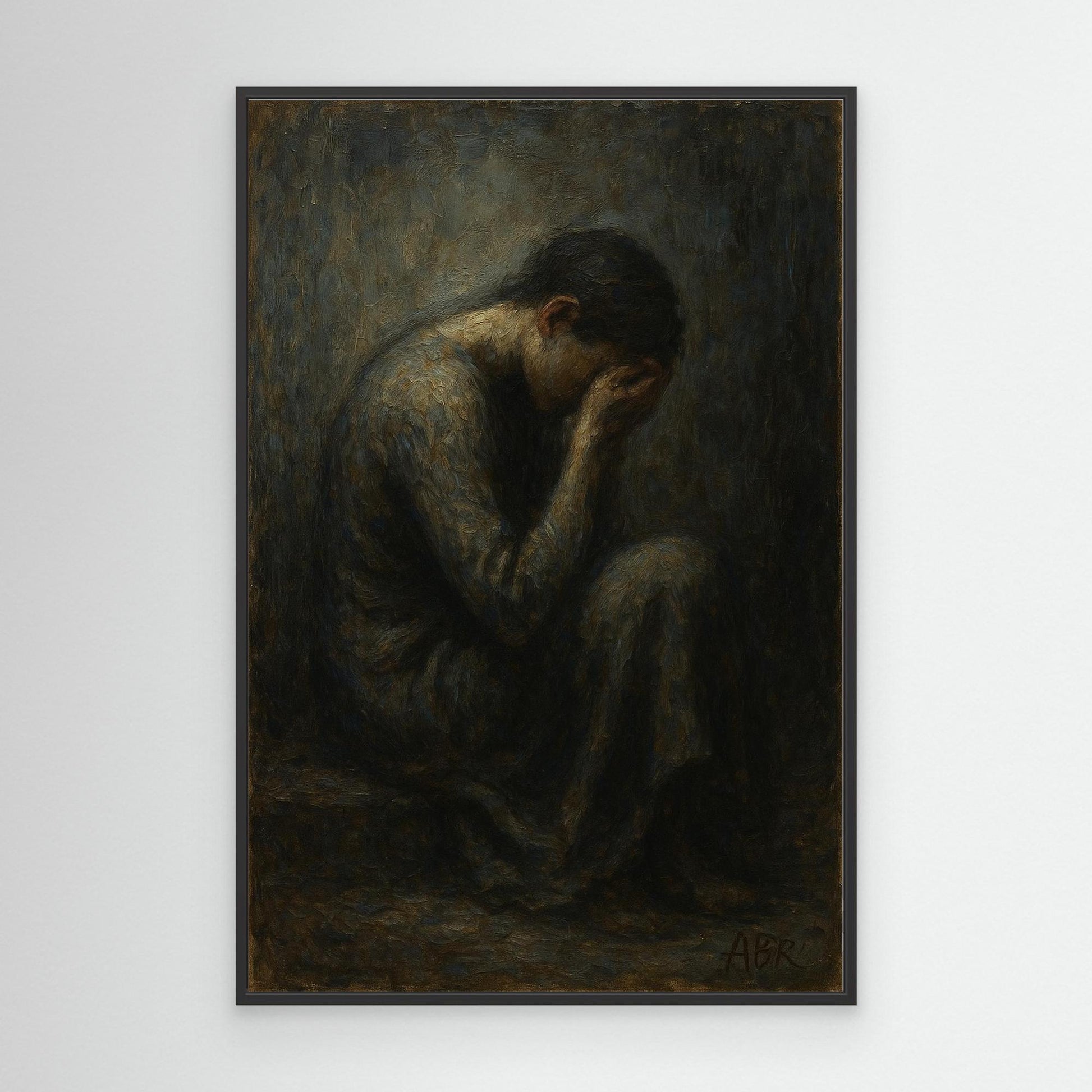 Dark Figurative Canvas Wall Art – Grief in Silence