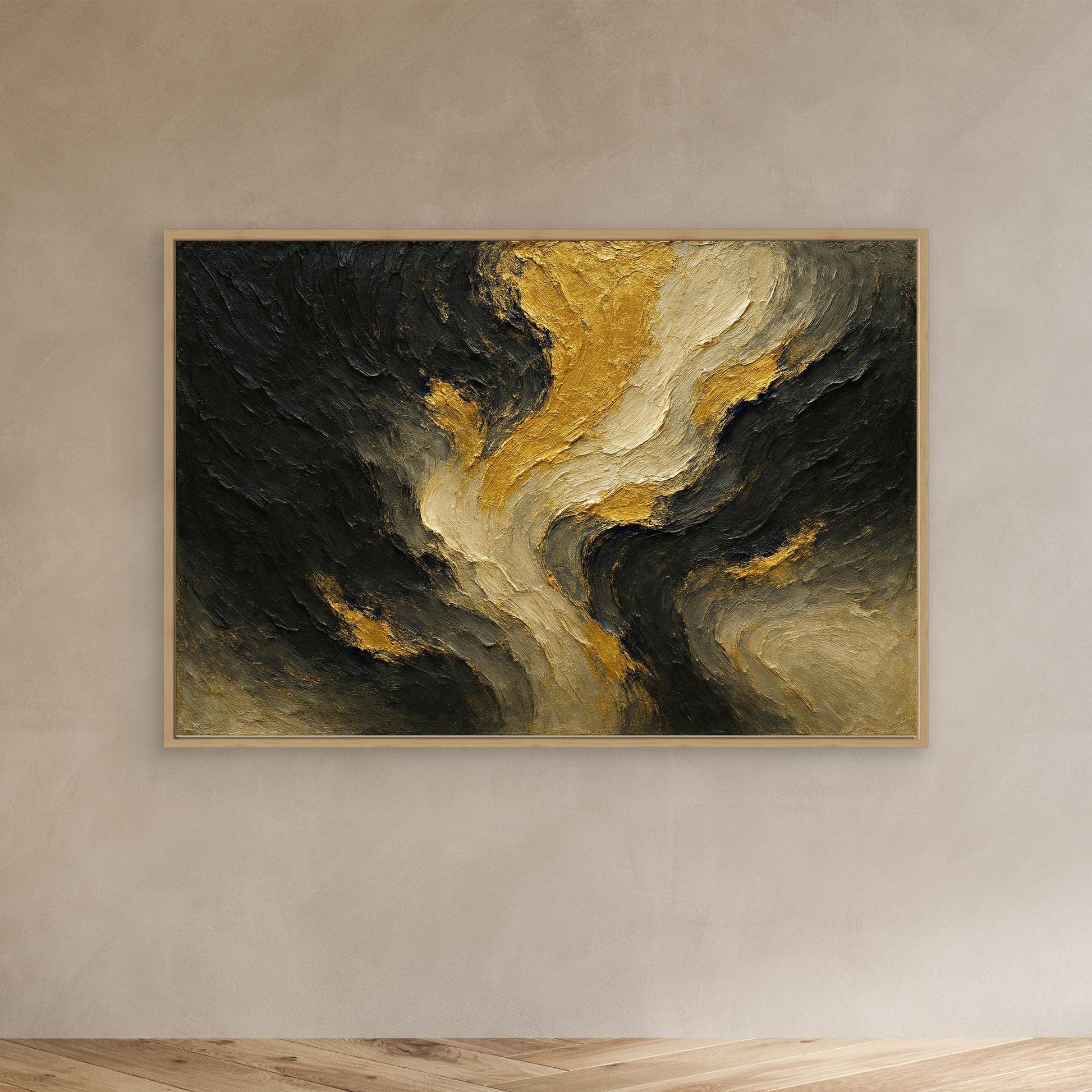 Gold and Black Abstract Canvas Wall Art – Modern Textured Print