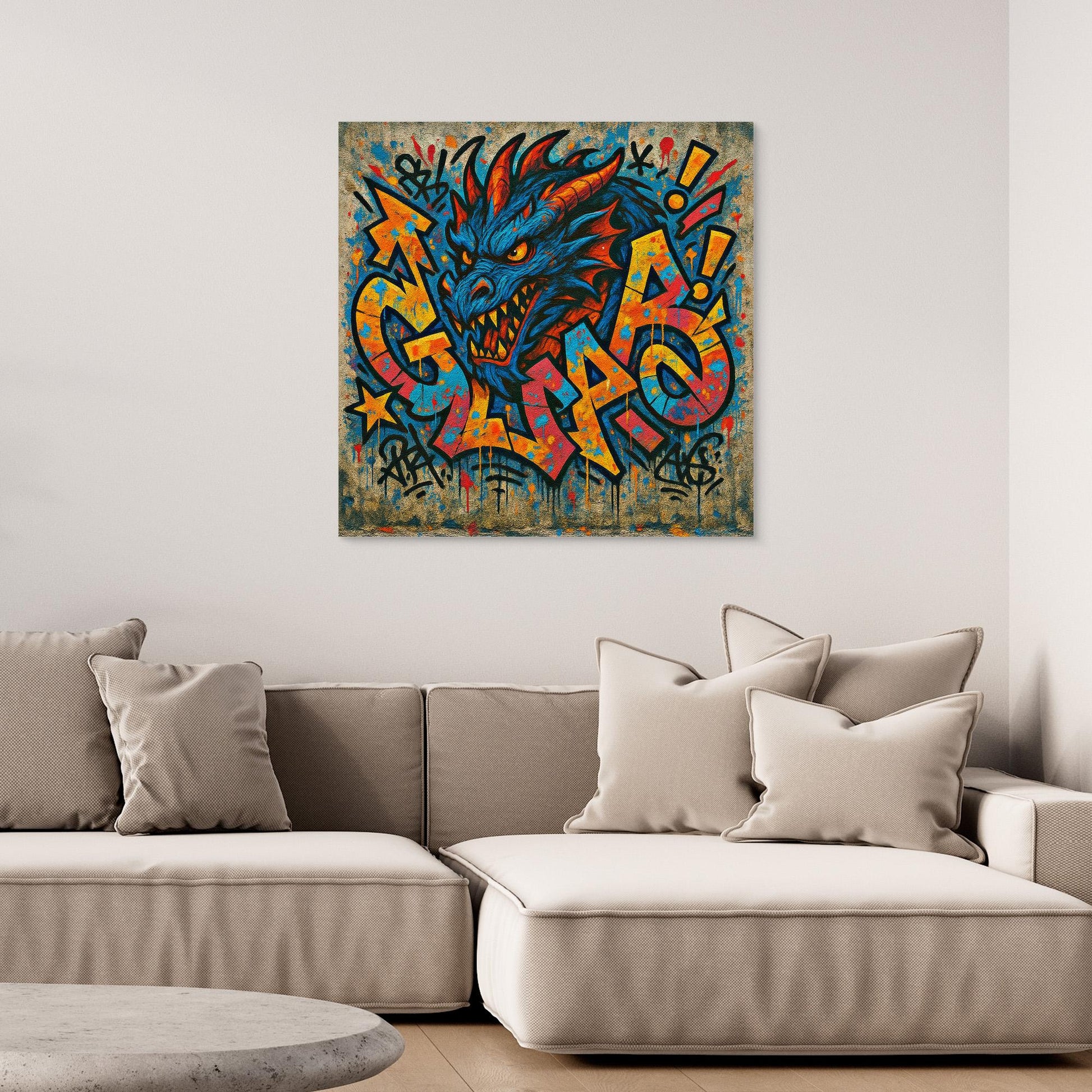 Urban Dragon Graffiti Canvas – Bold Street Art Print for Modern Walls