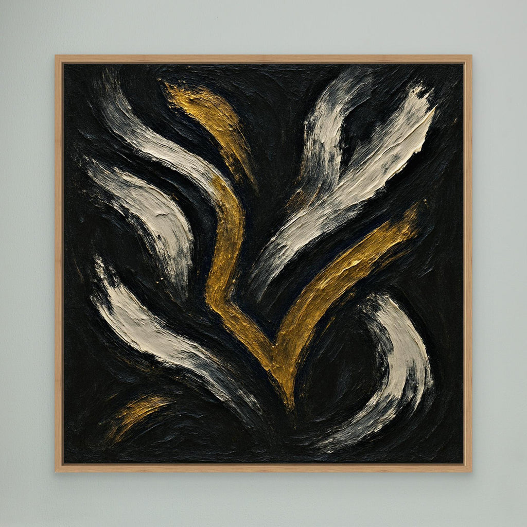 Gold and White Abstract Canvas Wall Art – Flowing Brush Design