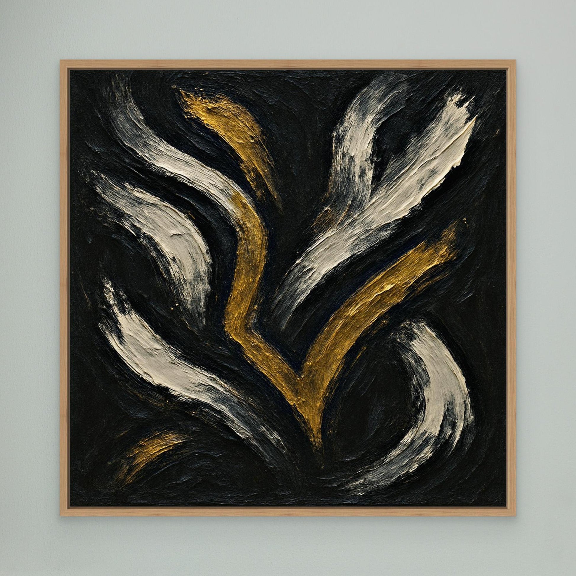 Gold and White Abstract Canvas Wall Art – Flowing Brush Design