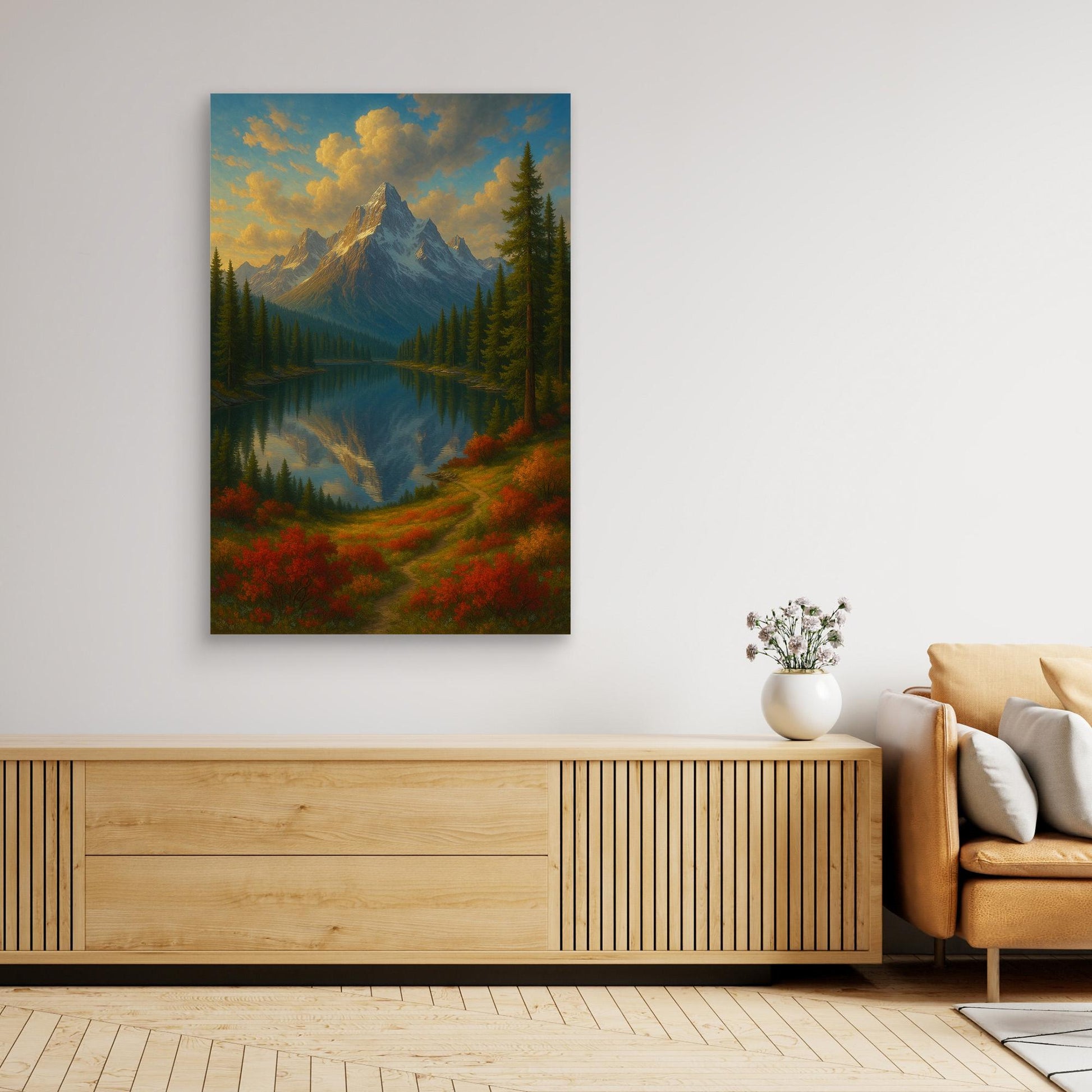 Mountain Reflection Canvas Wall Art – Autumn Forest Landscape Print