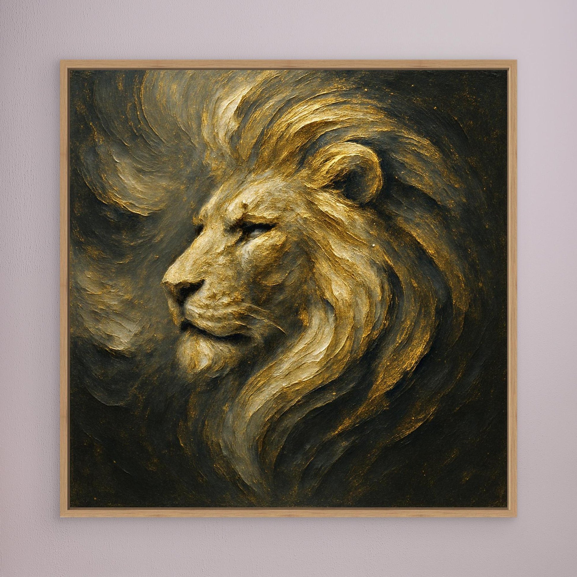 Golden Lion Canvas Wall Art – Regal Abstract Animal Print