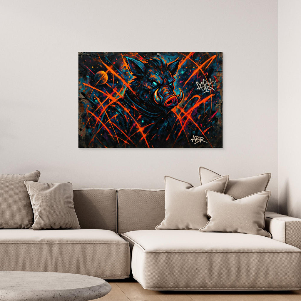 Space Boar Canvas Wall Art – Neon Graffiti Style