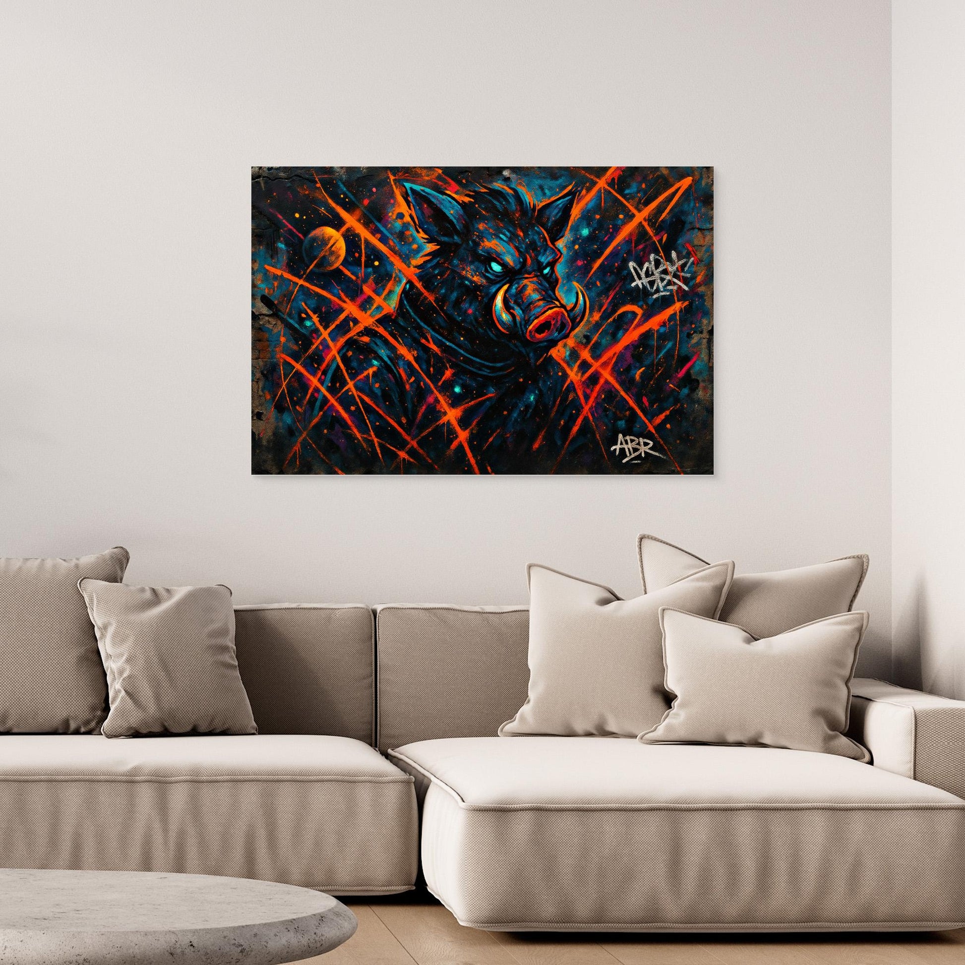Space Boar Canvas Wall Art – Neon Graffiti Style