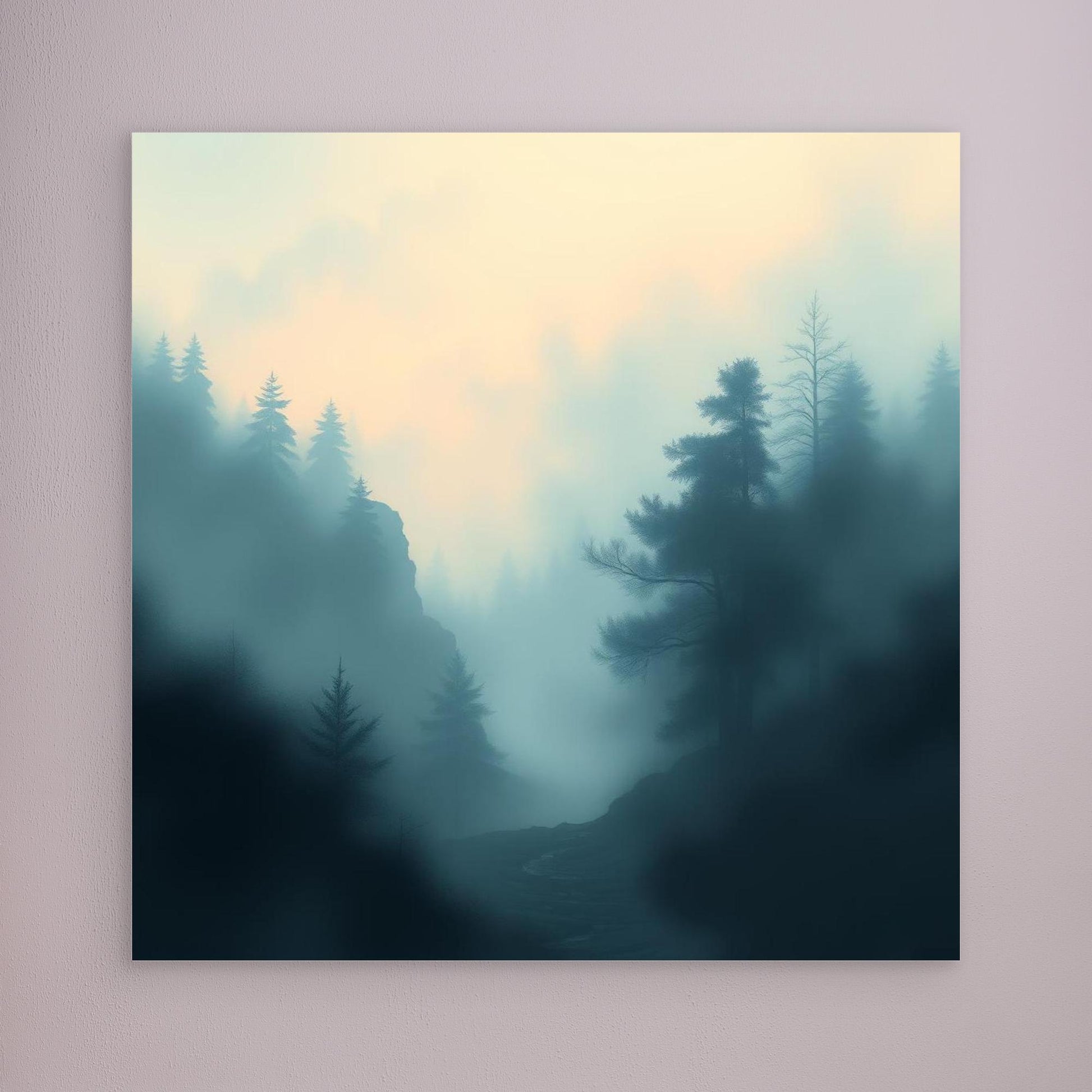 Misty Forest Silence – Minimalist Nature Canvas Wall Art for Calm Interiors