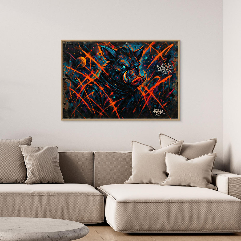 Space Boar Canvas Wall Art – Neon Graffiti Style