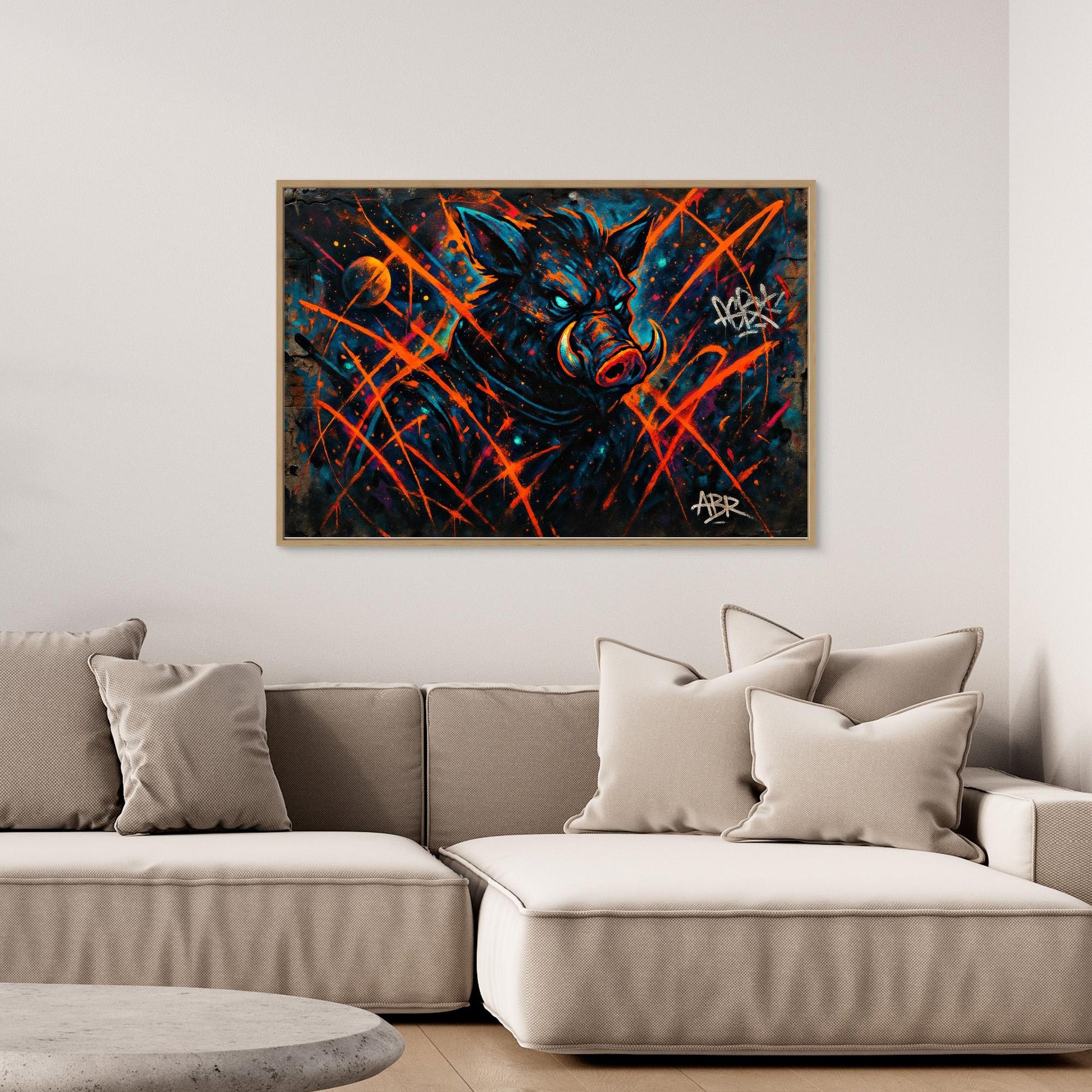 Space Boar Canvas Wall Art – Neon Graffiti Style