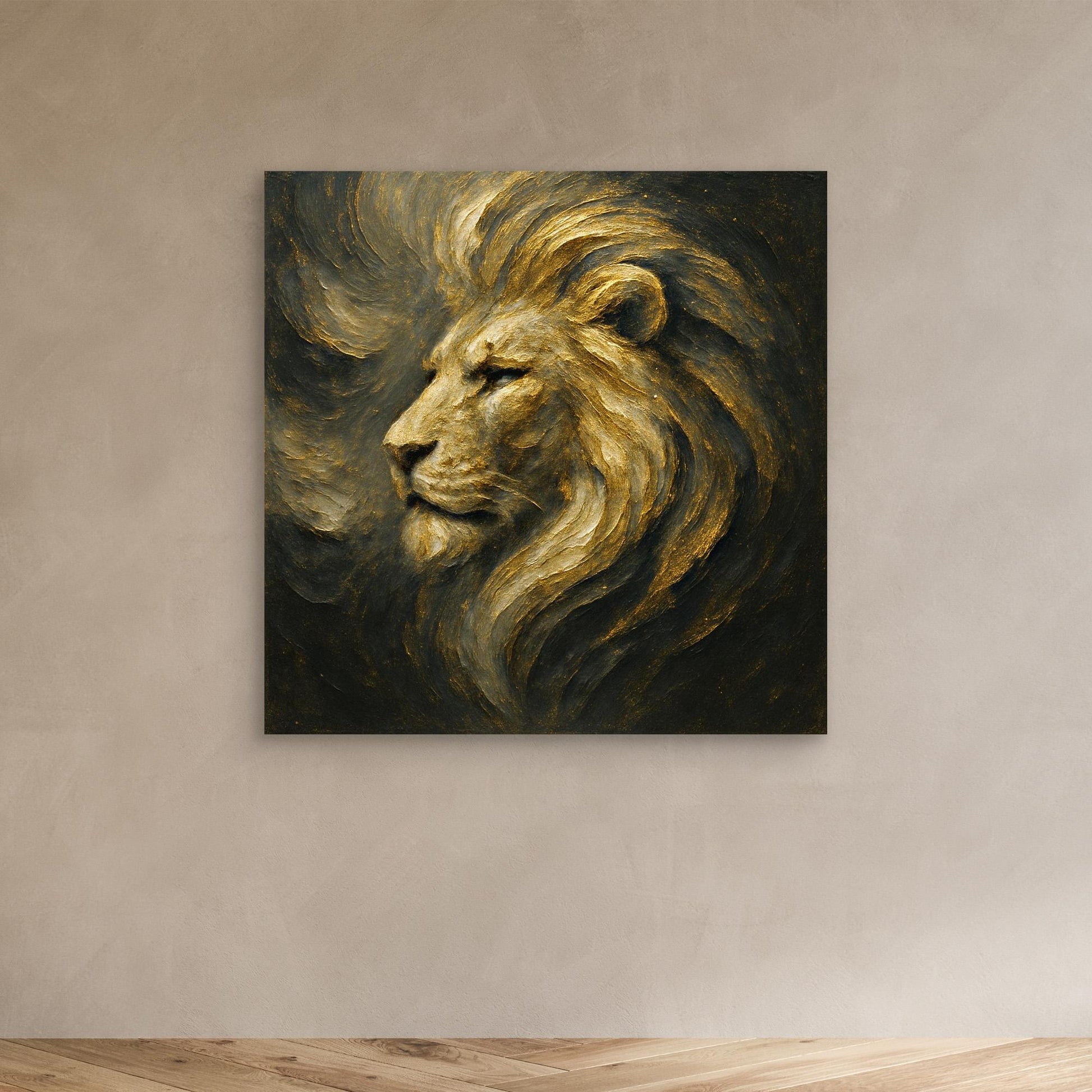 Golden Lion Canvas Wall Art – Regal Abstract Animal Print