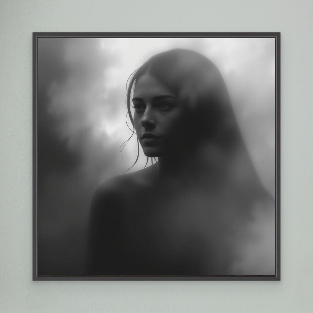 Veiled in Shadows – Black and White Portrait Canvas Print | Emotional Fine Art Photography