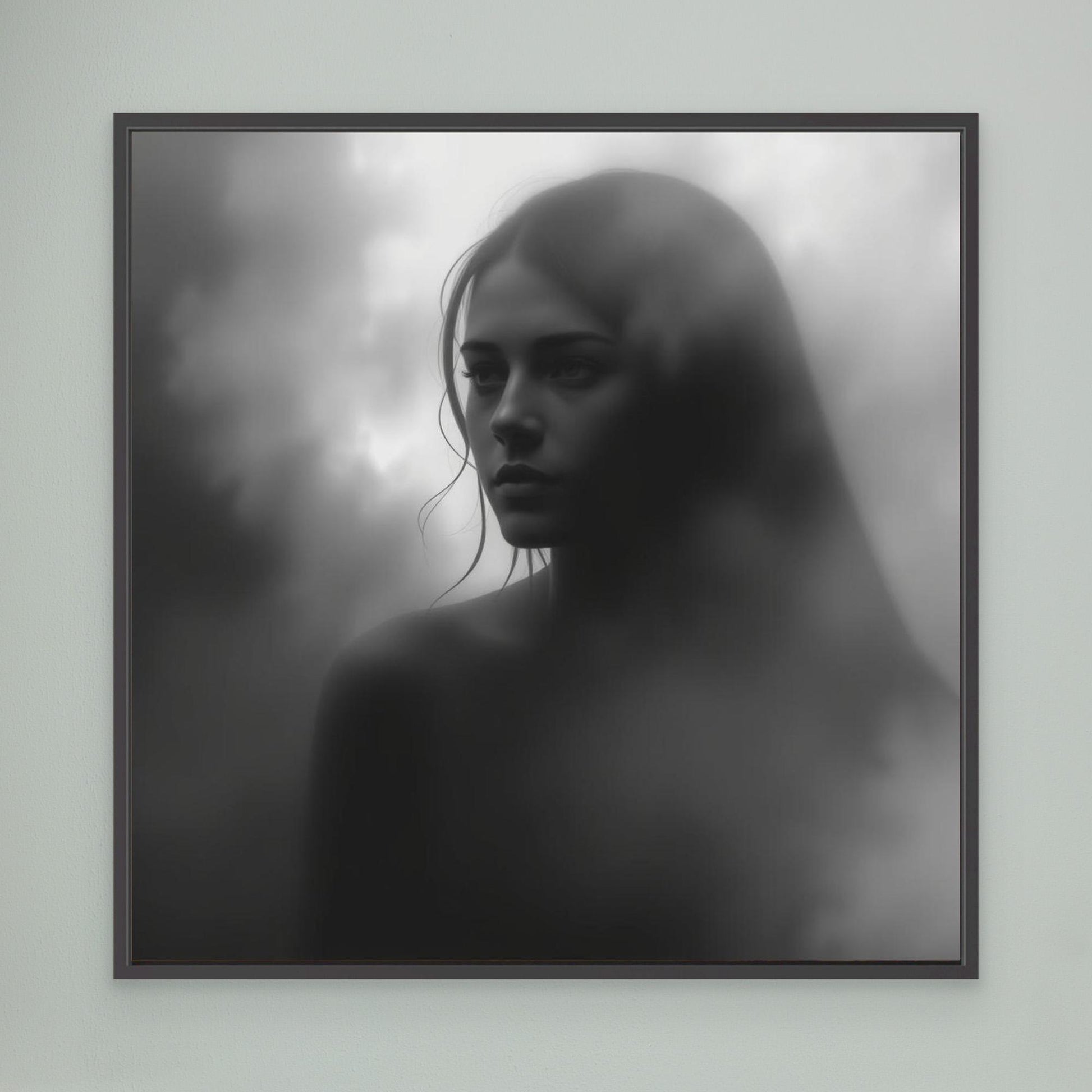 Veiled in Shadows – Black and White Portrait Canvas Print | Emotional Fine Art Photography