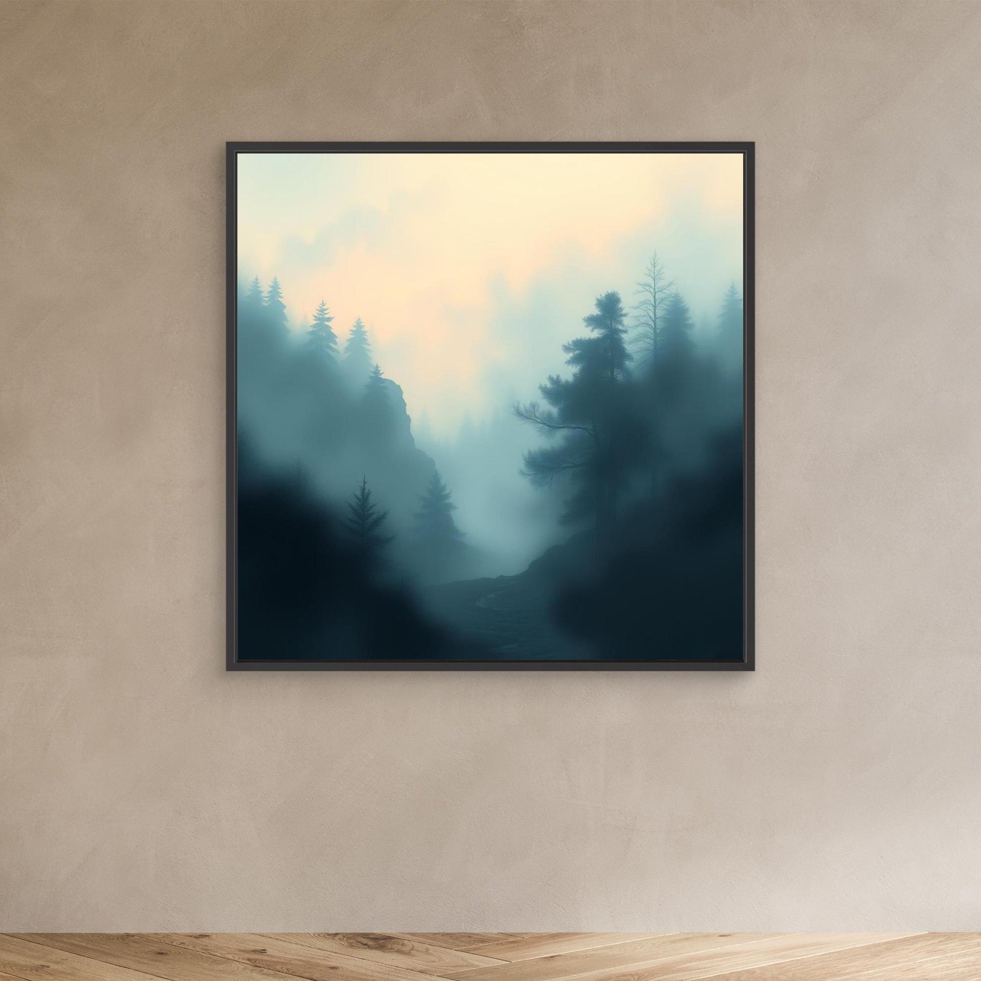 Misty Forest Silence – Minimalist Nature Canvas Wall Art for Calm Interiors