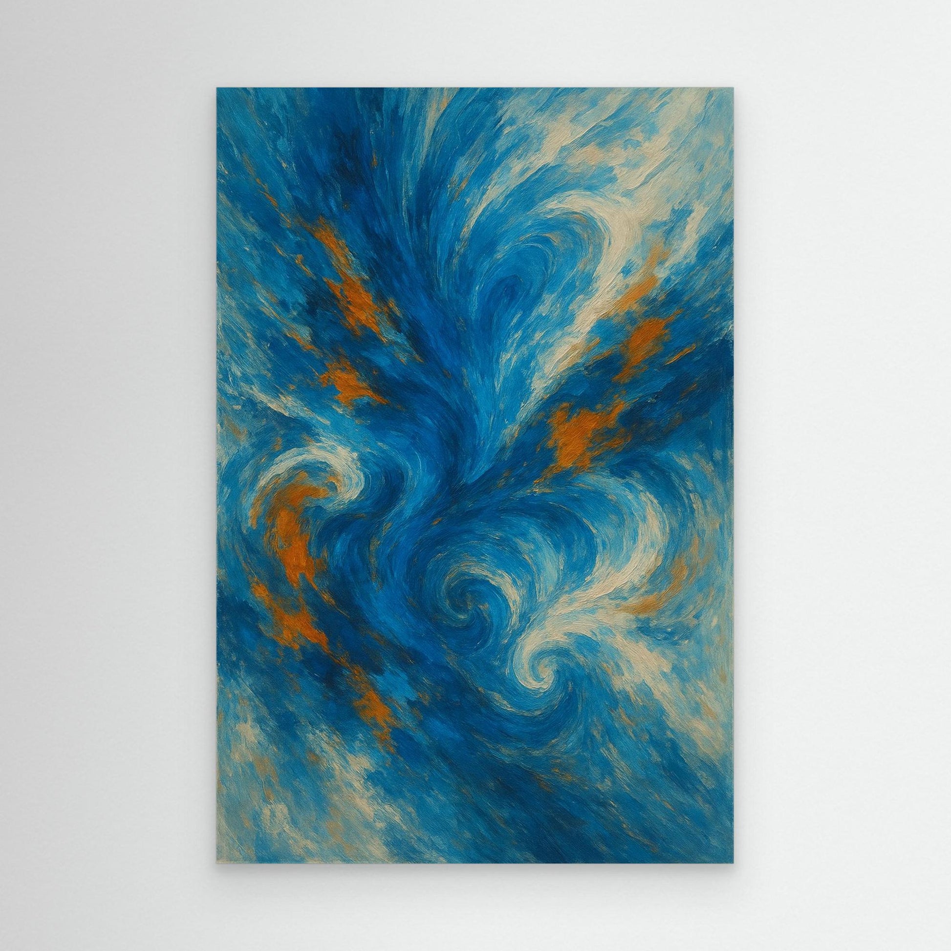 Abstract Ocean Swirl Canvas Wall Art – Blue and Orange Brush Texture