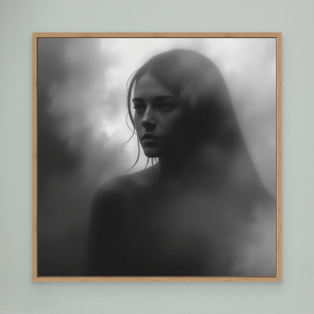 Veiled in Shadows – Black and White Portrait Canvas Print | Emotional Fine Art Photography