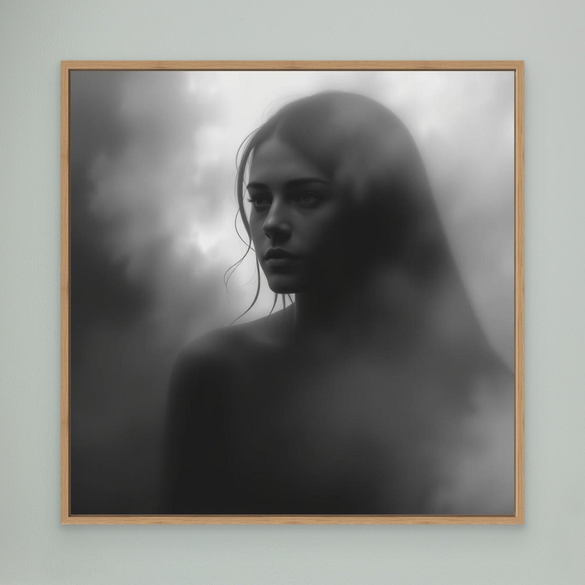 Veiled in Shadows – Black and White Portrait Canvas Print | Emotional Fine Art Photography