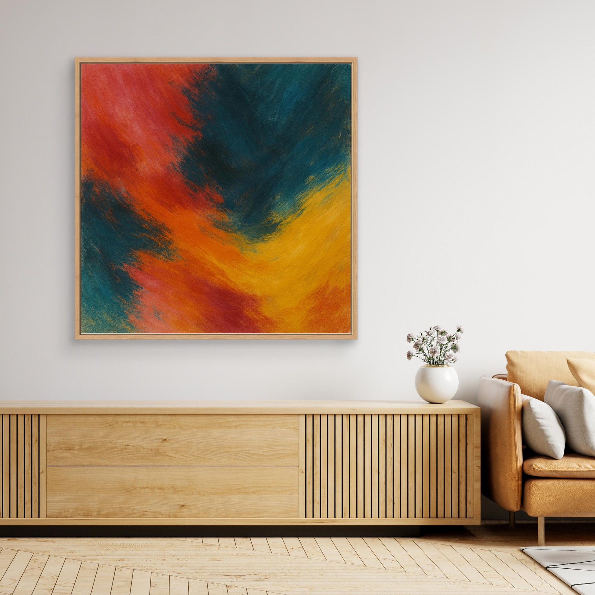 Abstract Firestorm – Red, Blue & Yellow Canvas Wall Art Print
