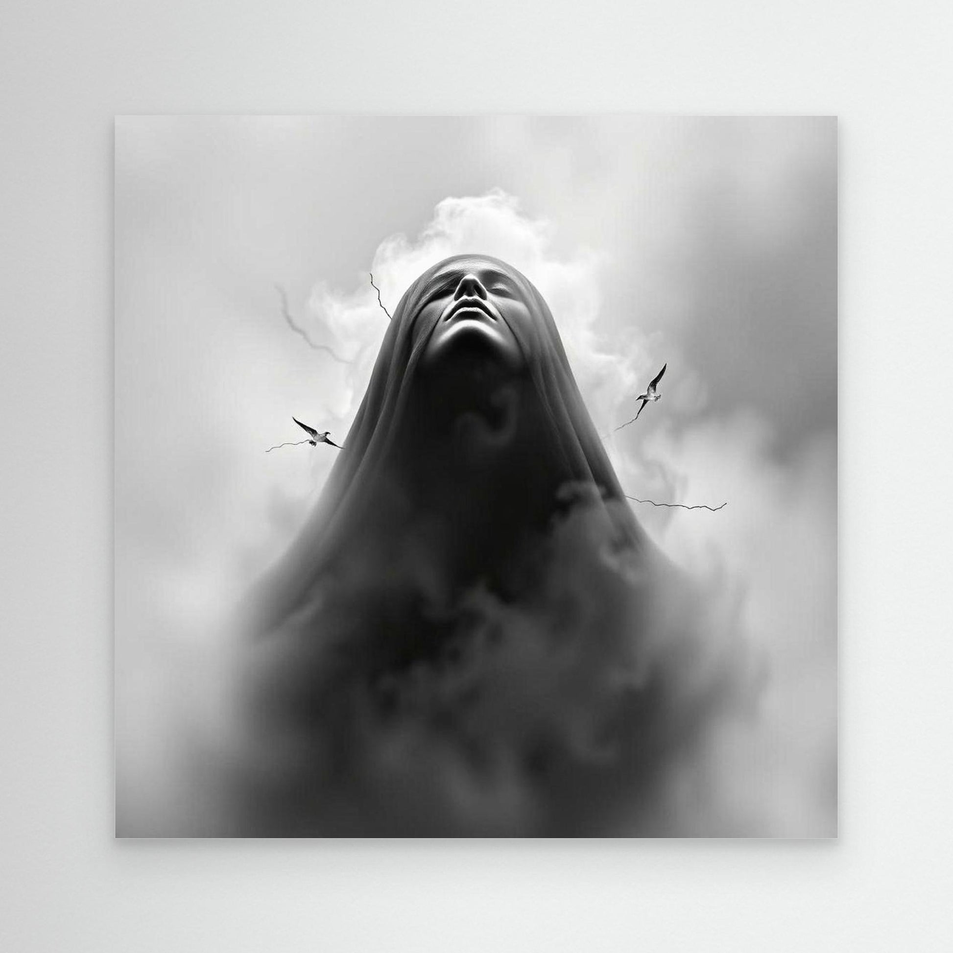 Ascension Through the Storm – Surreal Black and White Canvas Wall Art