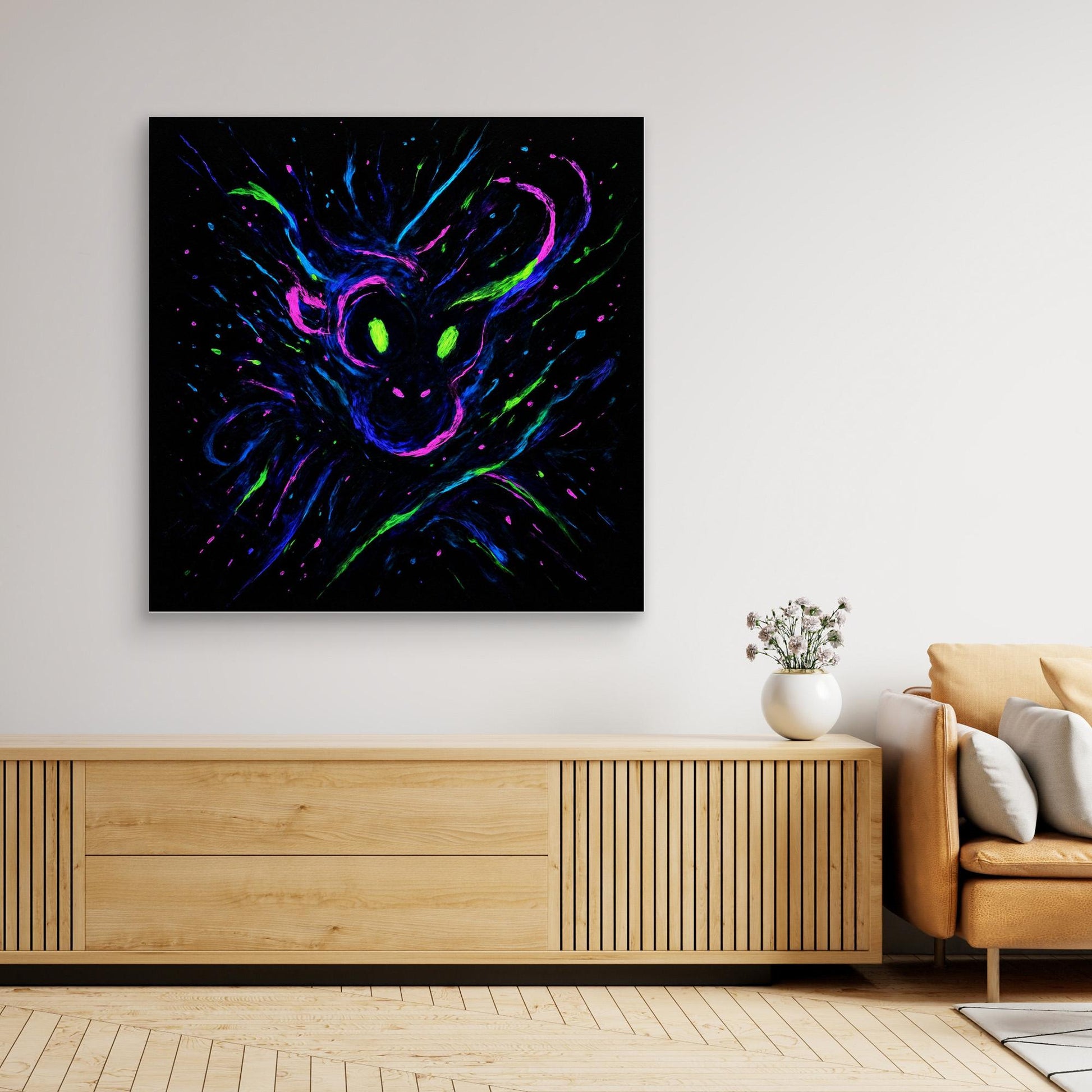 Neon Ape Spirit – Abstract Galactic Glow Canvas Wall Art | UV Reactive Alien Monkey Art Print