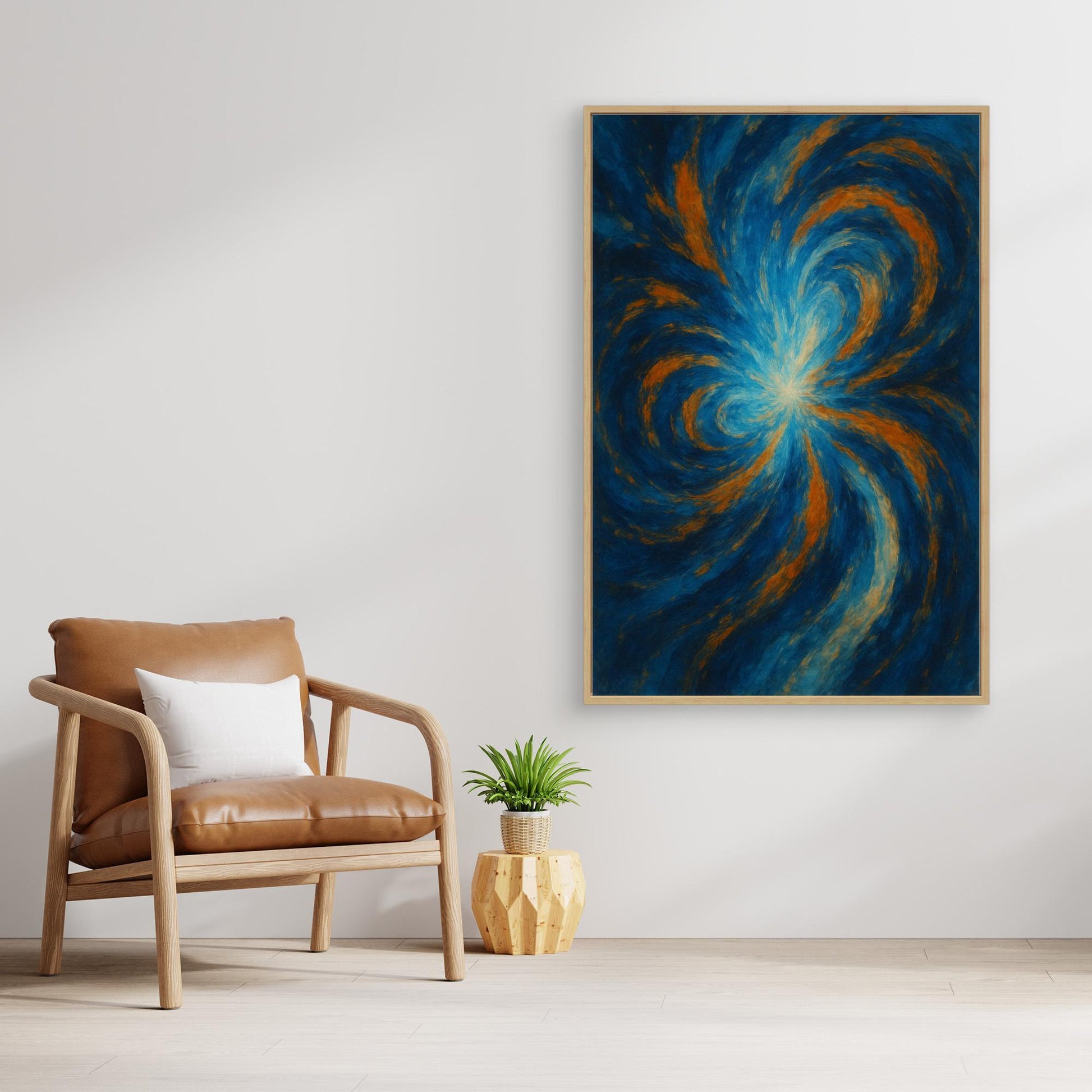 Blue and Orange Abstract Canvas Wall Art – Swirling Energy Print