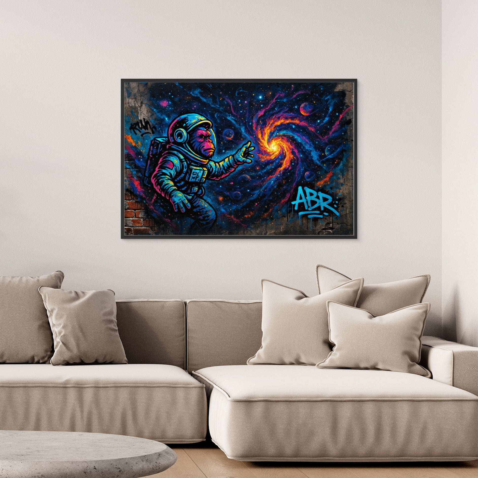 Astronaut Ape Canvas Wall Art – Neon Space Graffiti Print