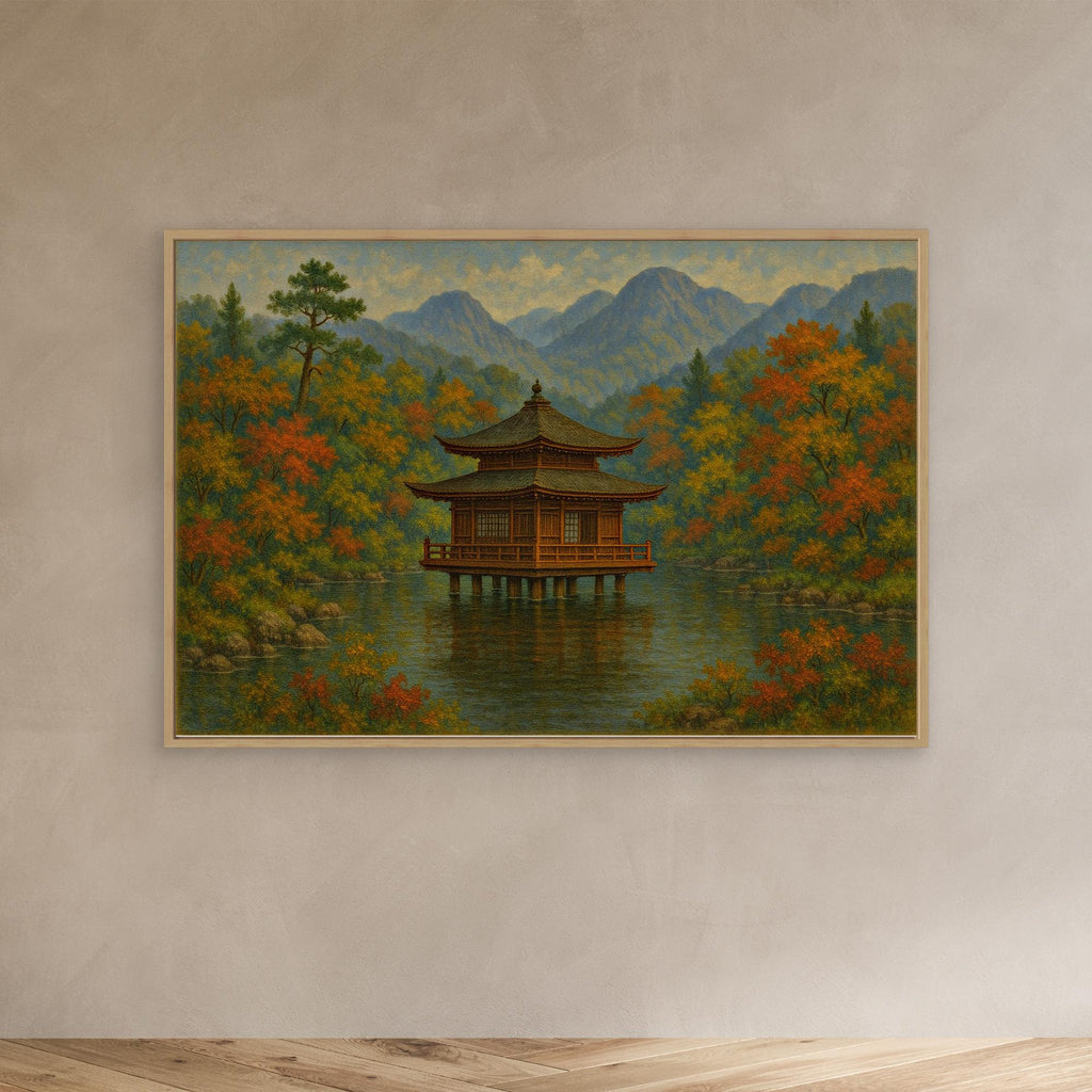 Tranquil Japanese Temple in Autumn – Zen Landscape Canvas Wall Art