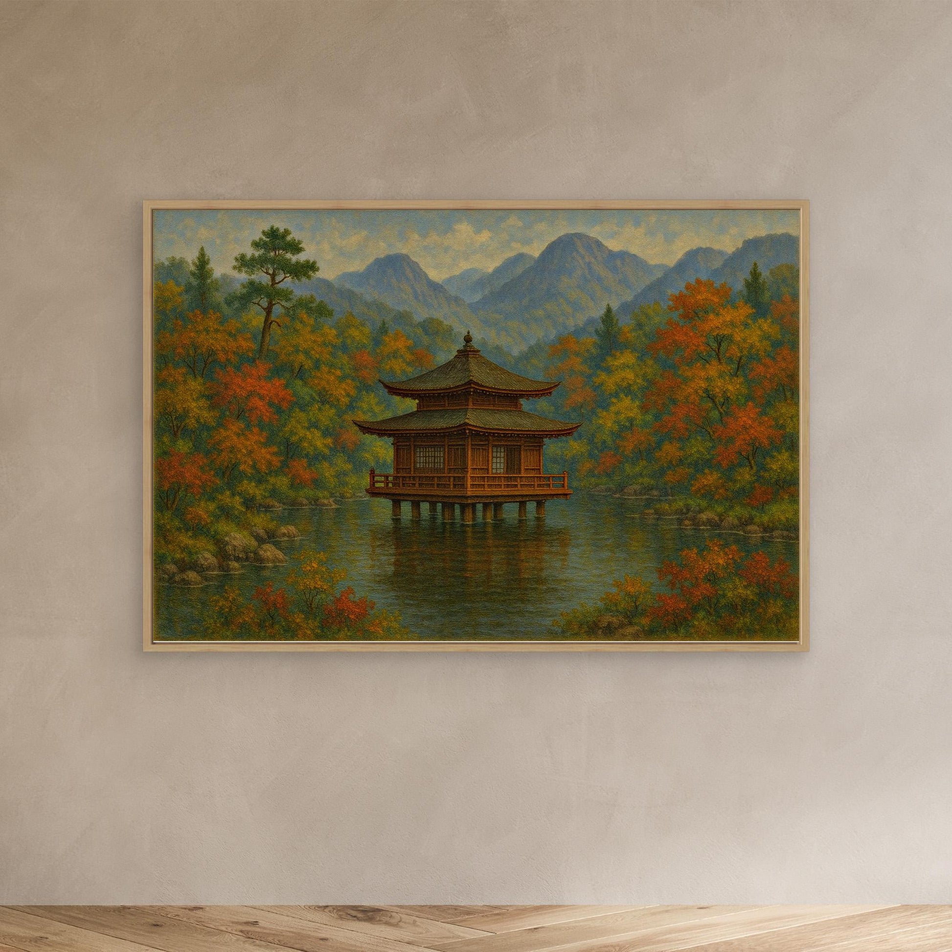 Tranquil Japanese Temple in Autumn – Zen Landscape Canvas Wall Art