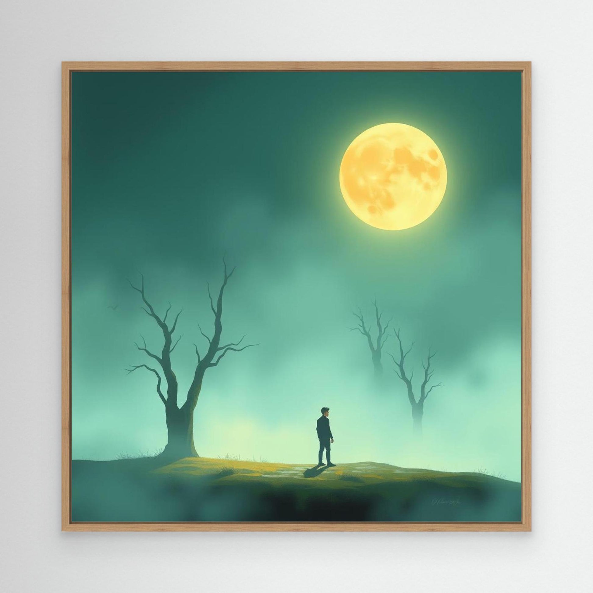 Minimalist Moonlight Silence – Serene Canvas Wall Art in Fog and Full Moonlight