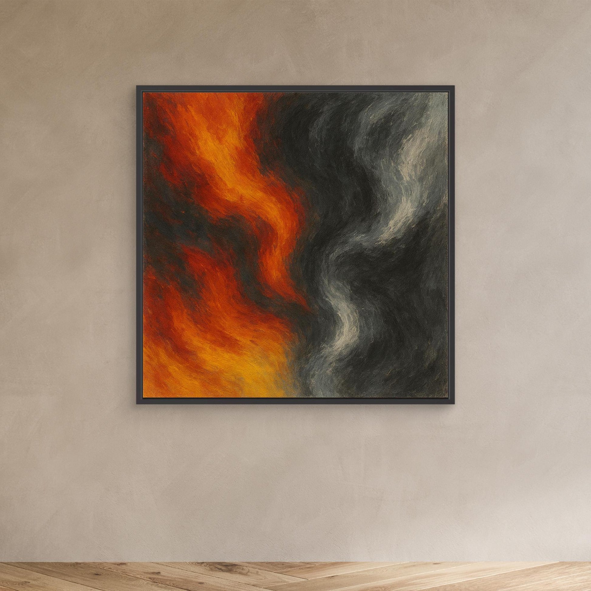 Elemental Flow – Fiery Red and Smoke Grey Abstract Canvas Print
