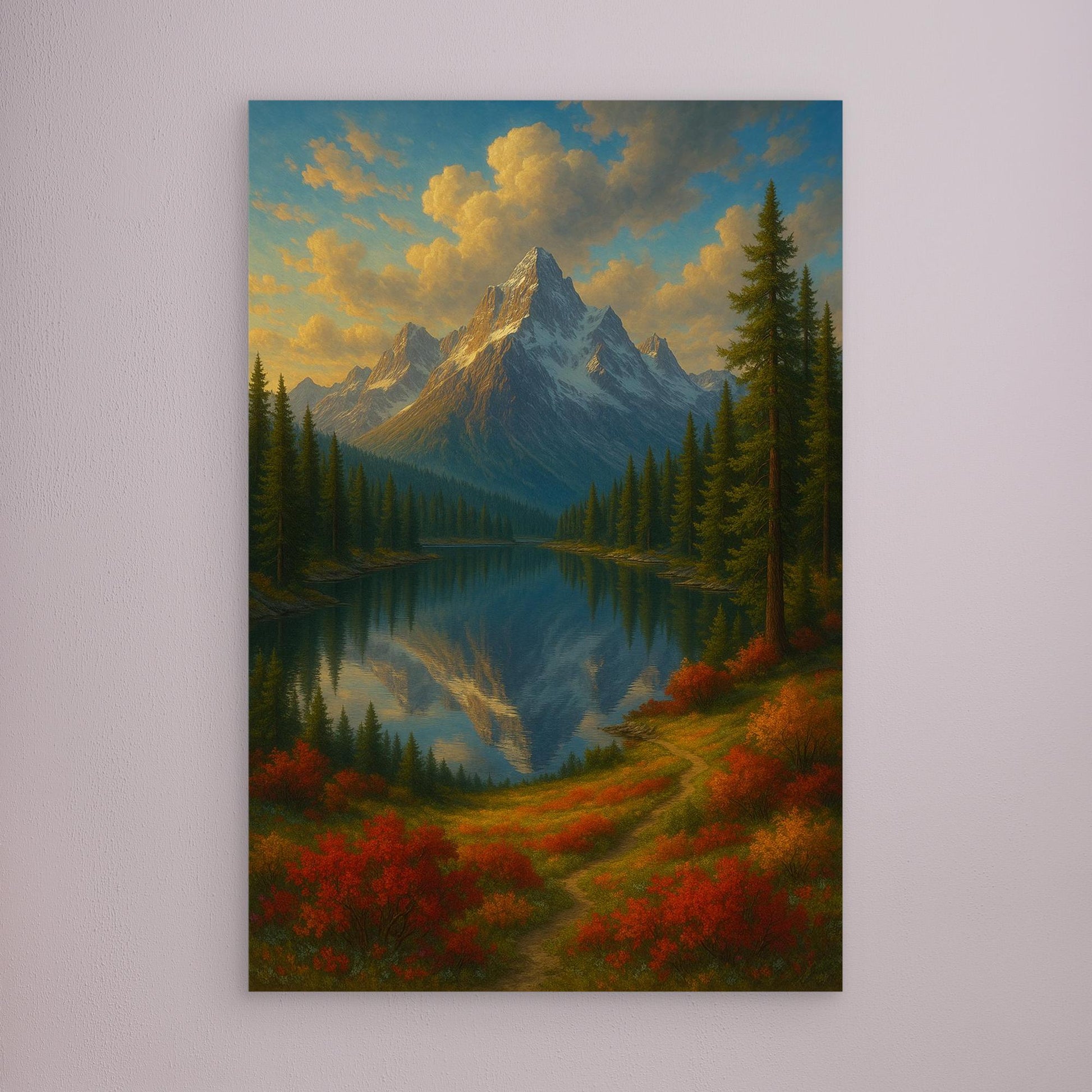 Mountain Reflection Canvas Wall Art – Autumn Forest Landscape Print