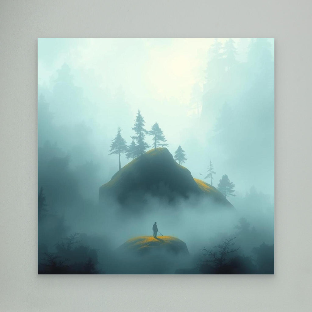Echoes in the Mist – Minimalist Forest Landscape Canvas Wall Art