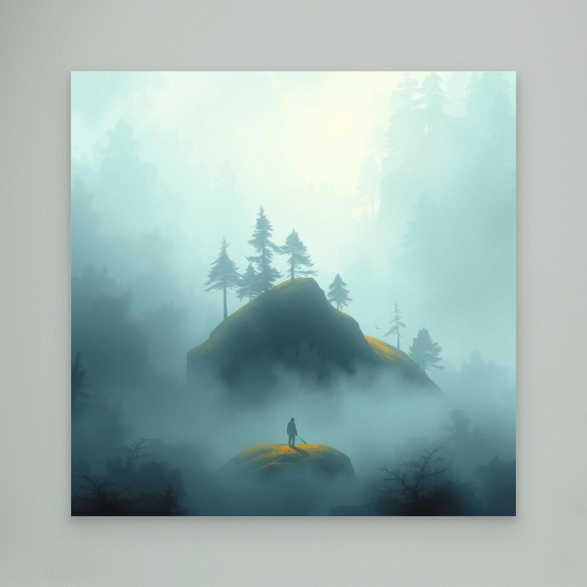 Echoes in the Mist – Minimalist Forest Landscape Canvas Wall Art