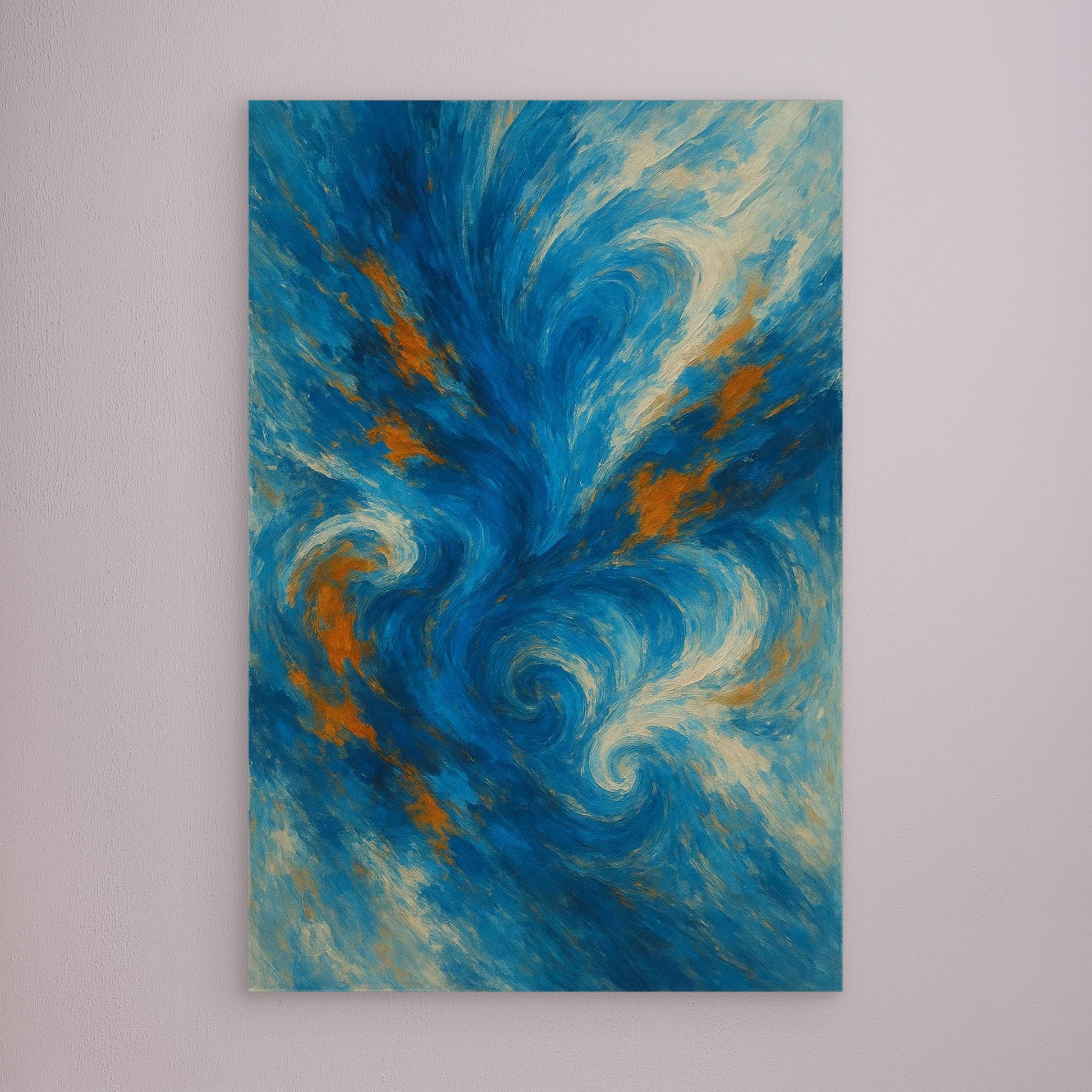 Abstract Ocean Swirl Canvas Wall Art – Blue and Orange Brush Texture